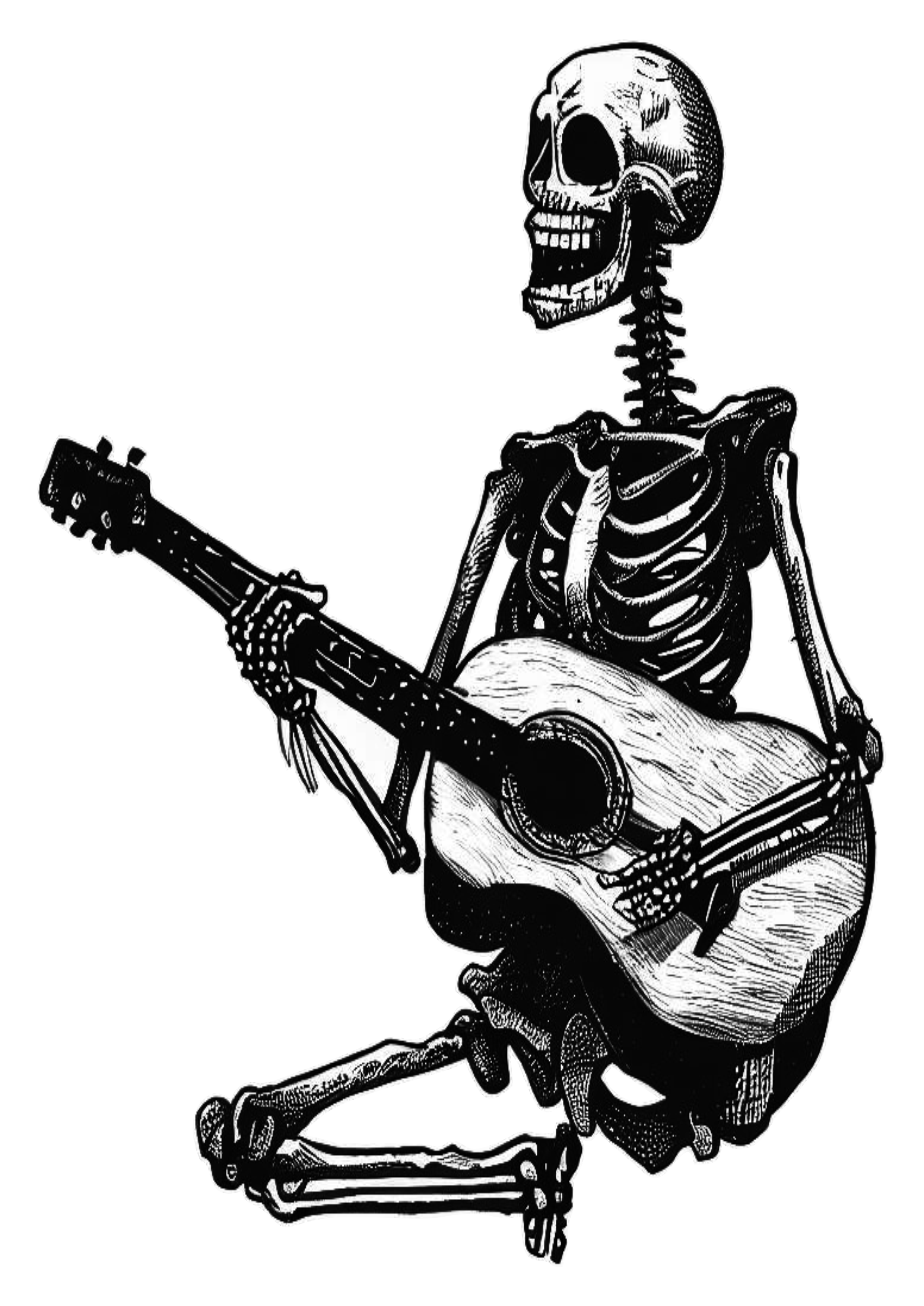 Caveira tocando violão desenho rabisco tatuagem esqueleto png