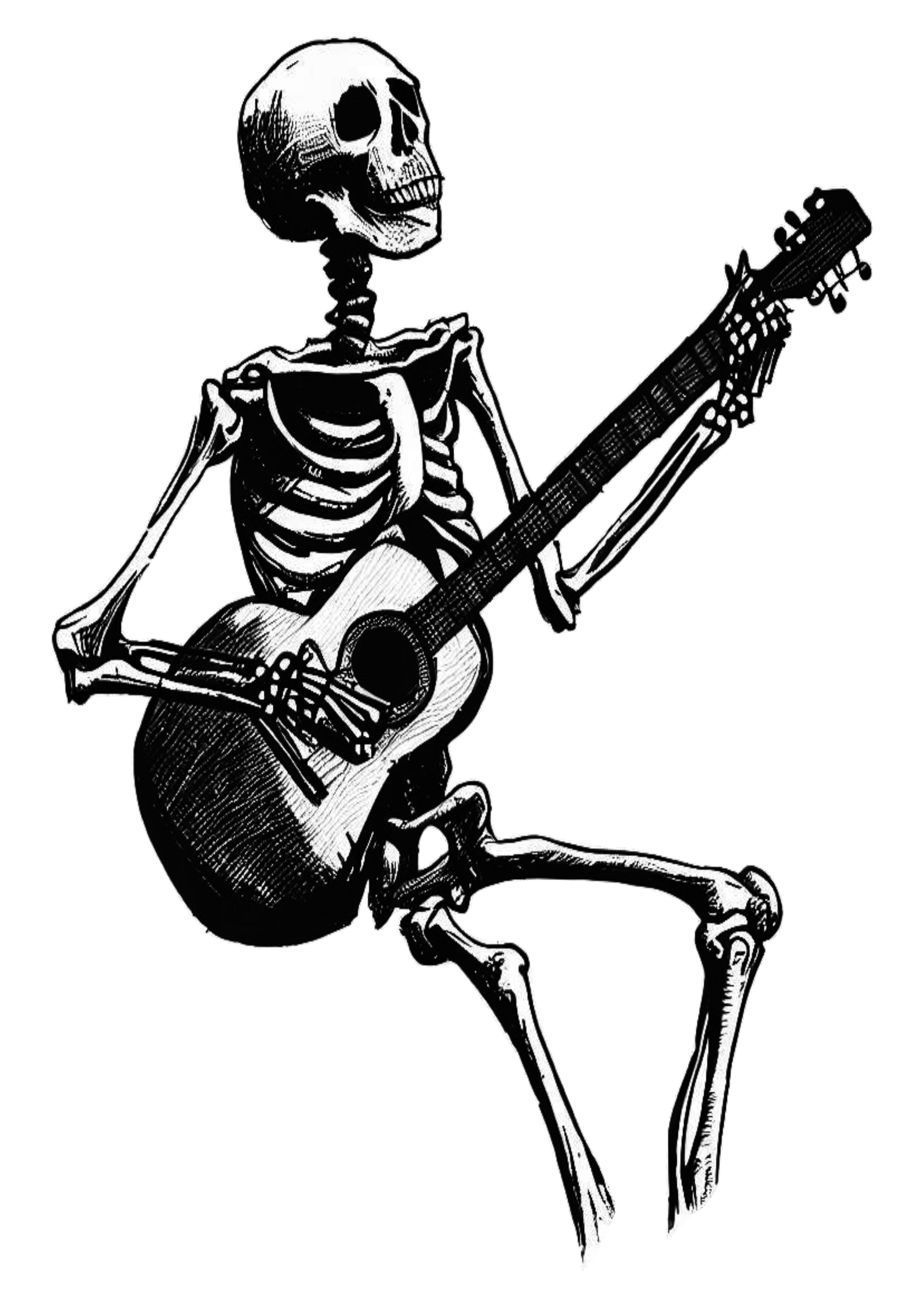 Caveira tocando violão desenho rabisco tatuagem esqueleto Rock and Roll Skull png