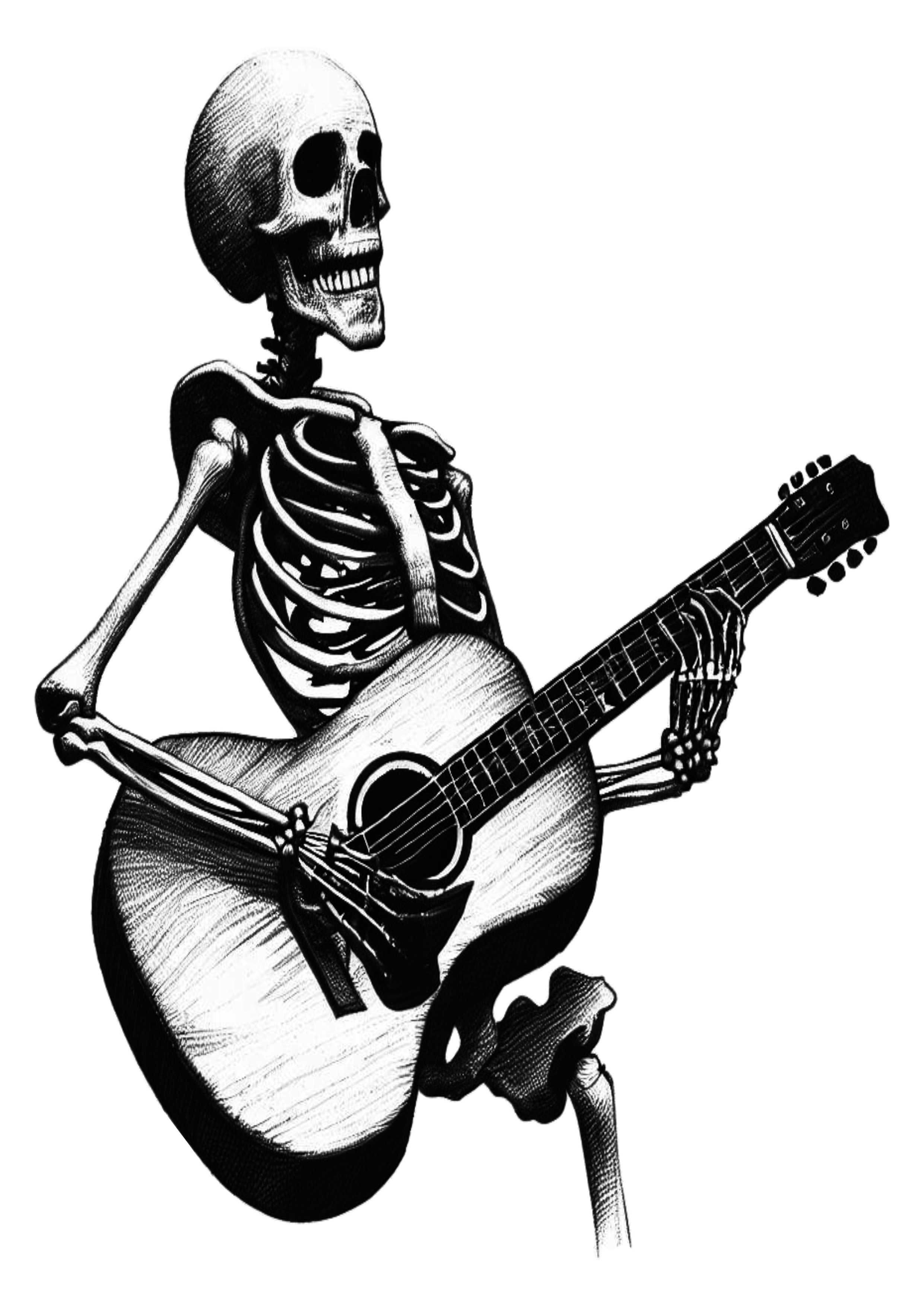 Caveira tocando violão desenho rabisco tatuagem esqueleto Rock and Roll Skull tatoo png