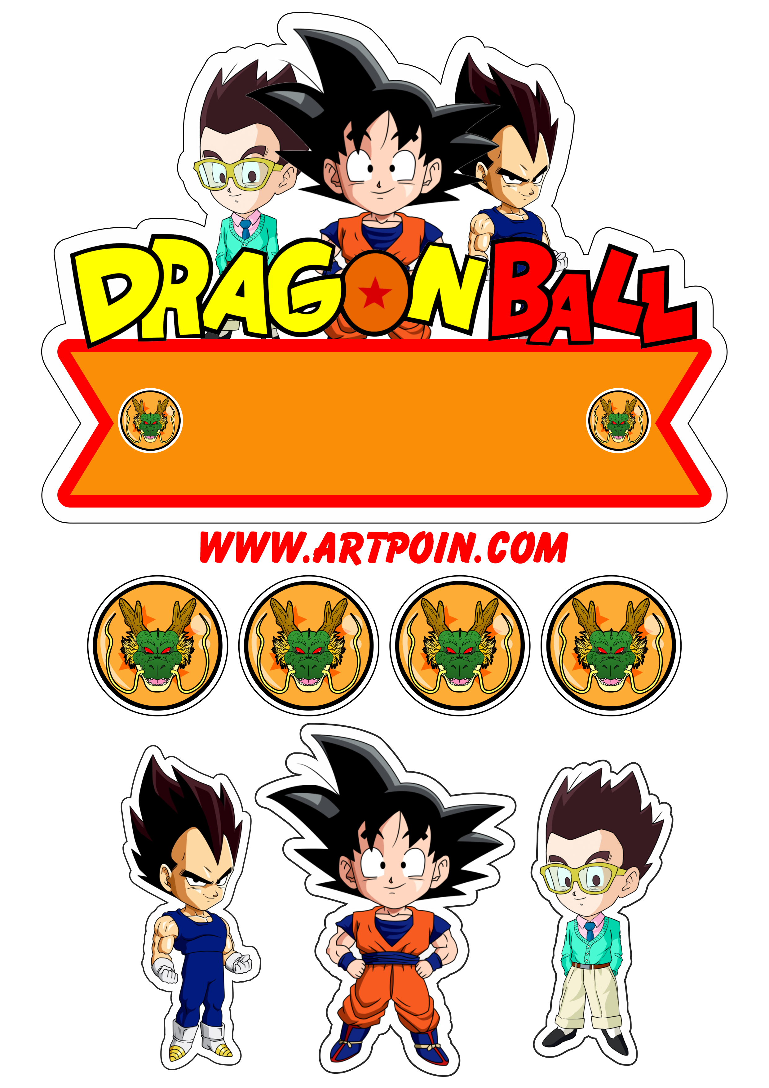 Dragon ball Z topo de bolo festa de aniversário infantil Goku Vegeta Gohan personagens artigos de papelaria desenhos cute chibi png