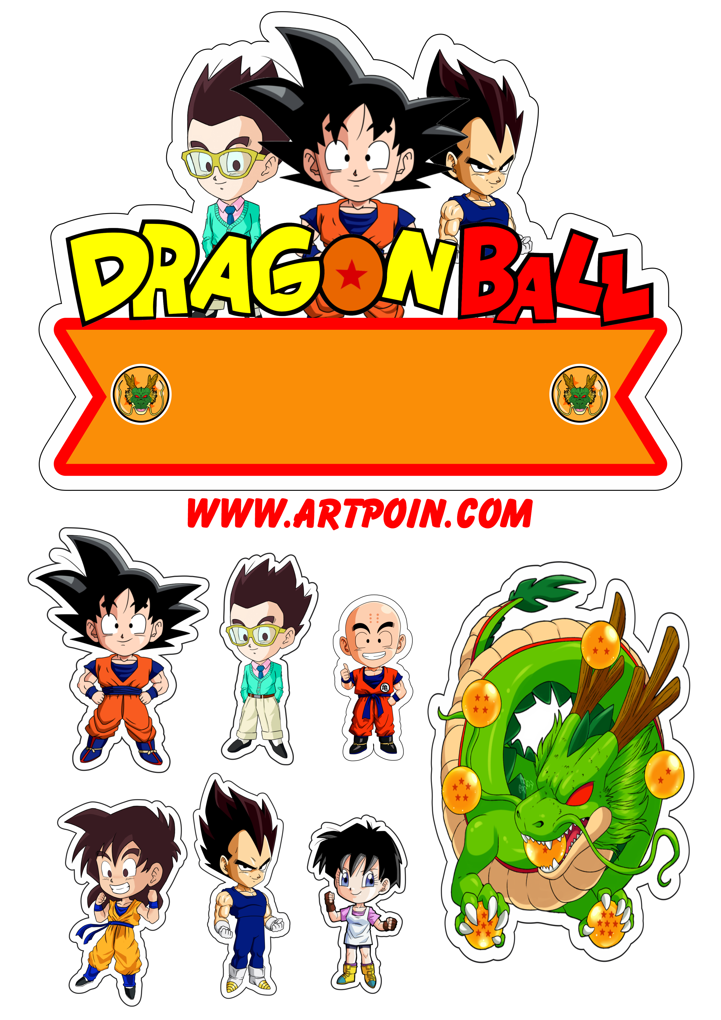 Dragon ball Z topo de bolo festa de aniversário infantil Goku Vegeta Gohan Kuririn Yancha Videl personagens desenhos cute chibi png