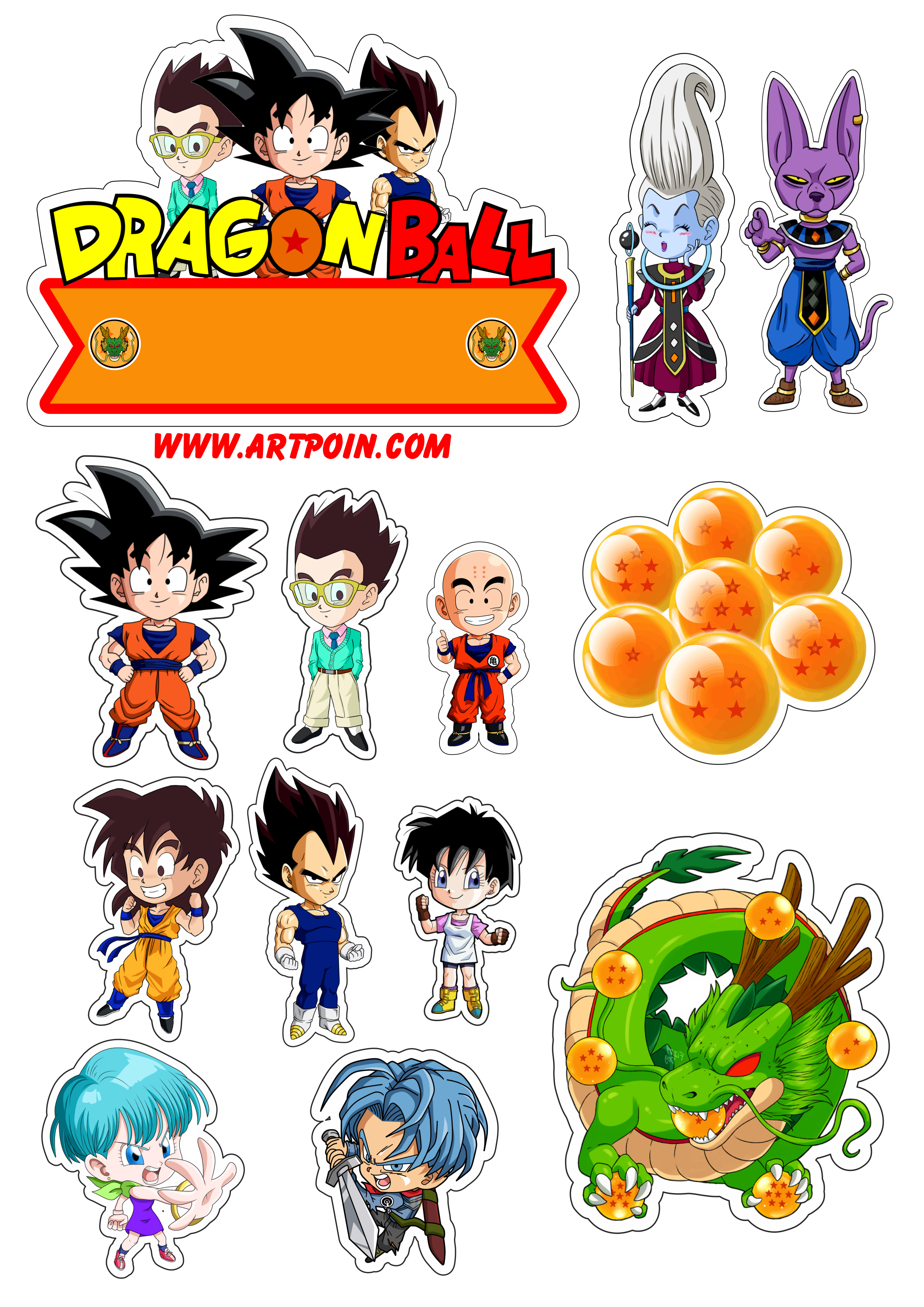 Dragon ball Z topo de bolo festa de aniversário infantil personagens de anime desenhos cute chibi png