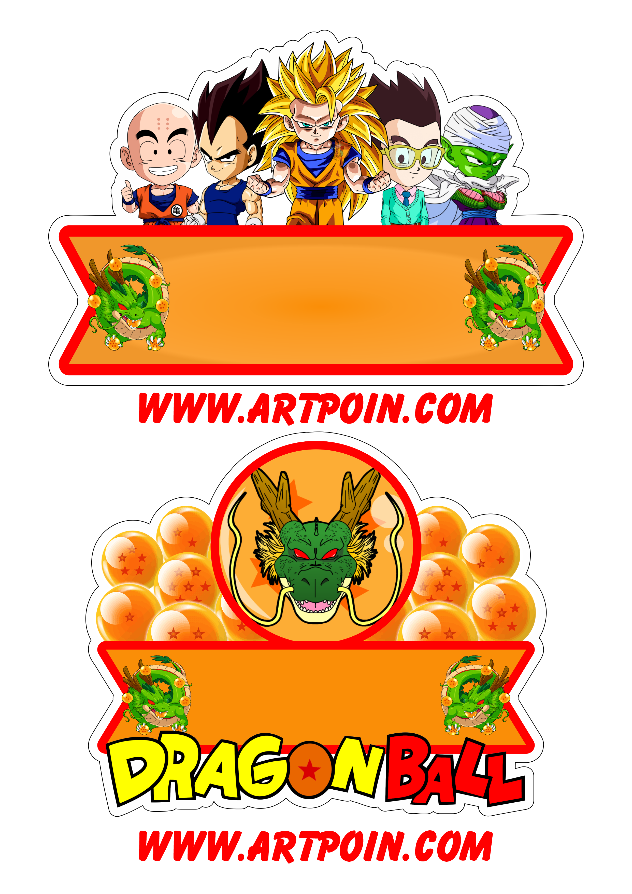 Dragon ball Z topo de bolo festa de aniversário infantil Goku Vegeta Gohan Piccolo kuririn personagens png