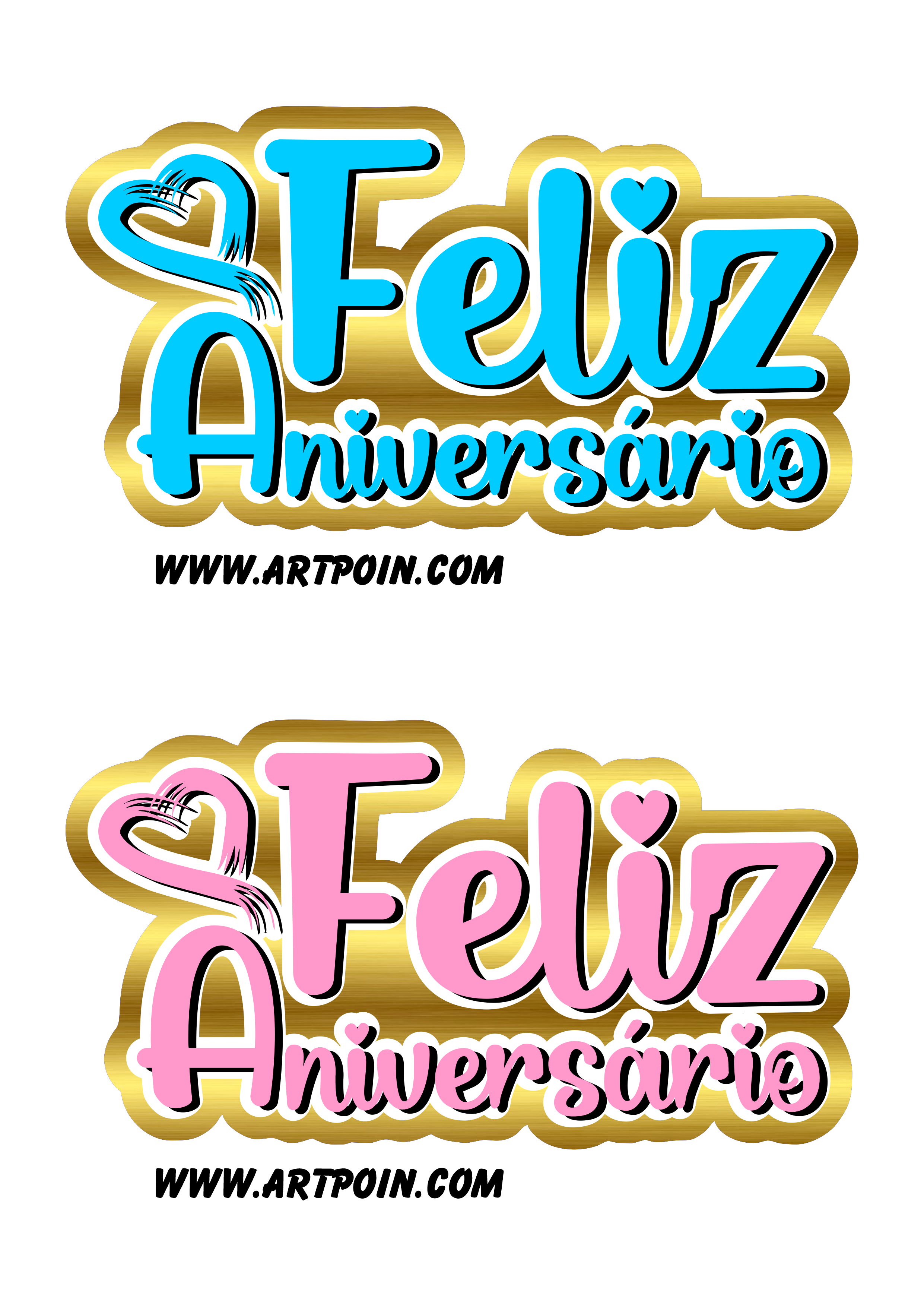 Feliz aniversário dourado decoração de festa artes gráficas e topos de bolo azul e rosa png