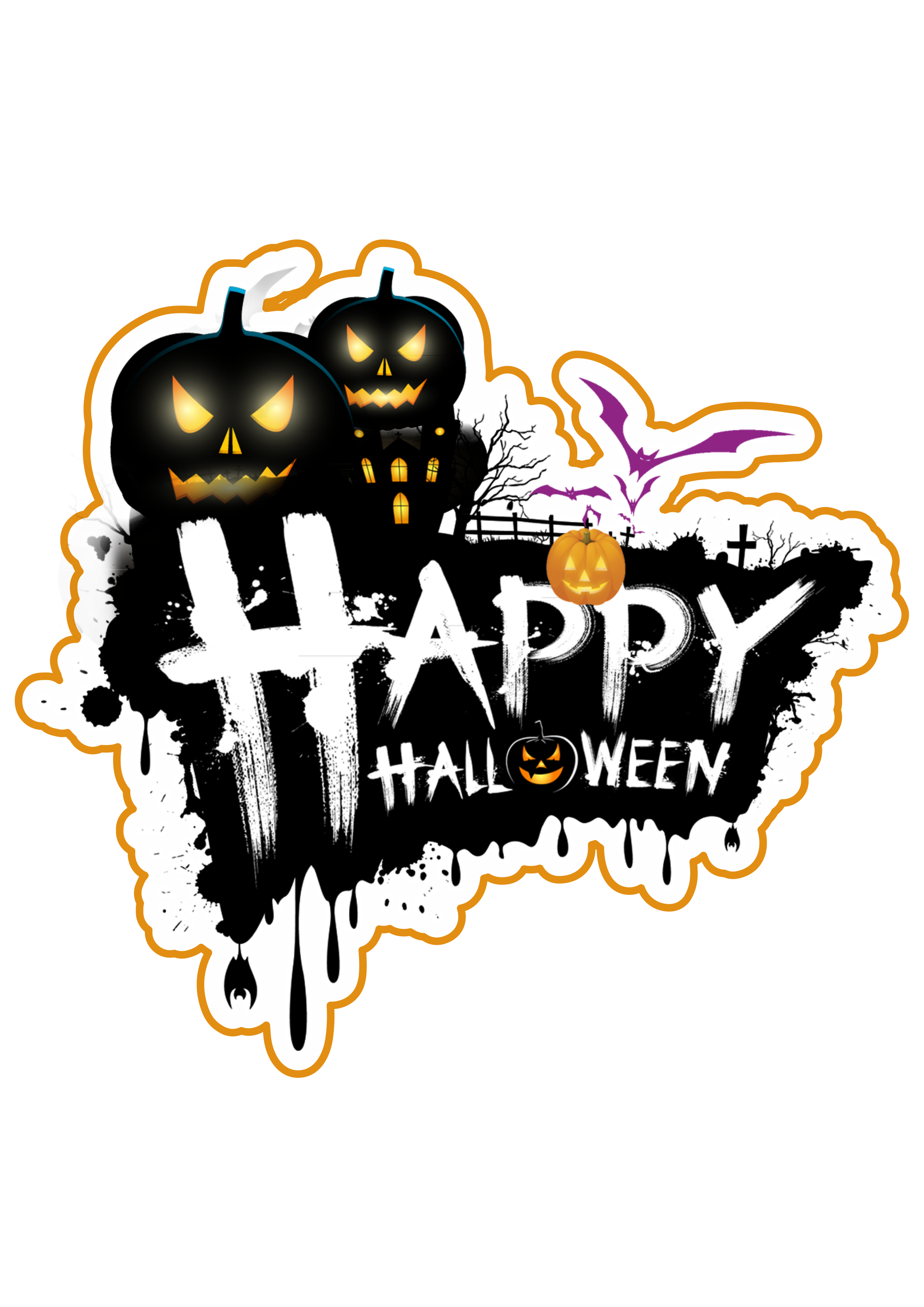Halloween letreiro logomarca arte conceitual desenho simples vetor gostosuras ou travessuras fundo transparente png