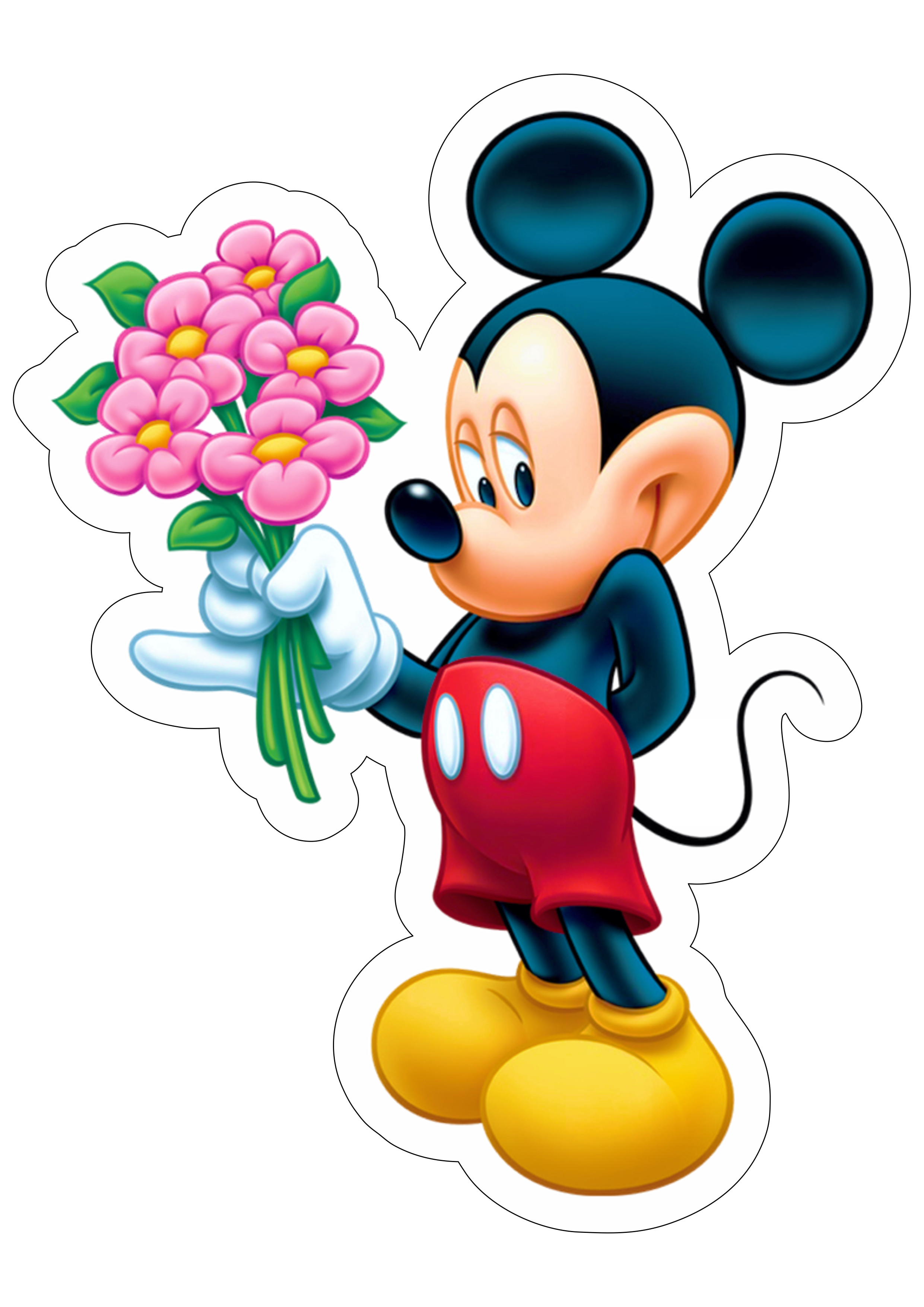Mickey Mouse com buquê de flores personagem fictício imagem sem fundo png