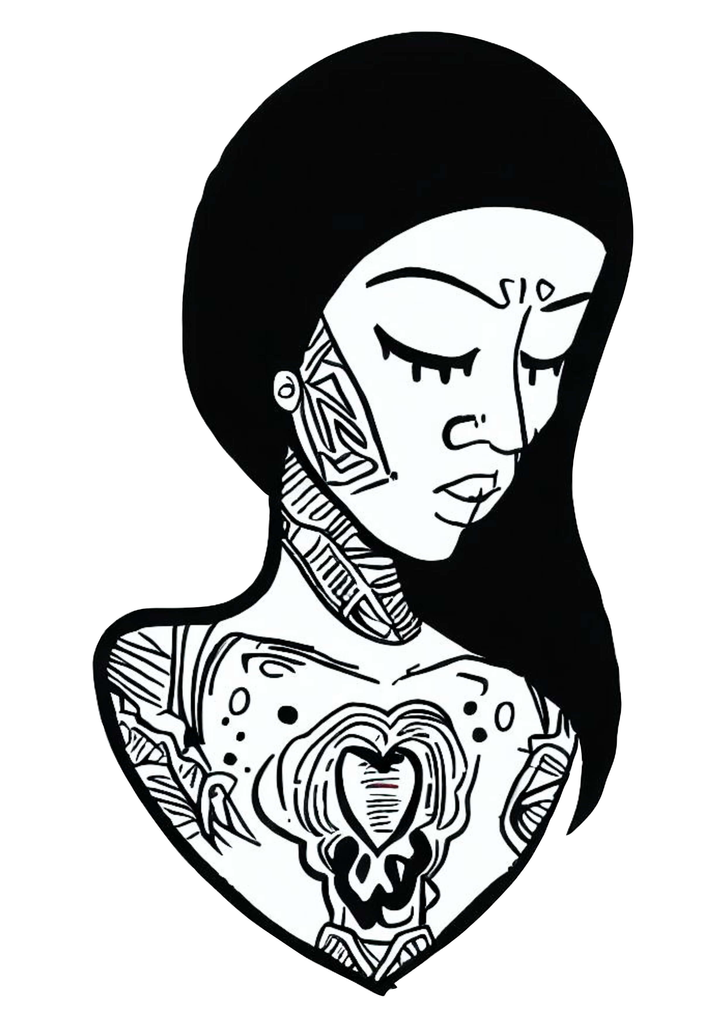 Tatuagem de mulher tatuada imagem desenho simples preto e branco ilustração psicodélica png