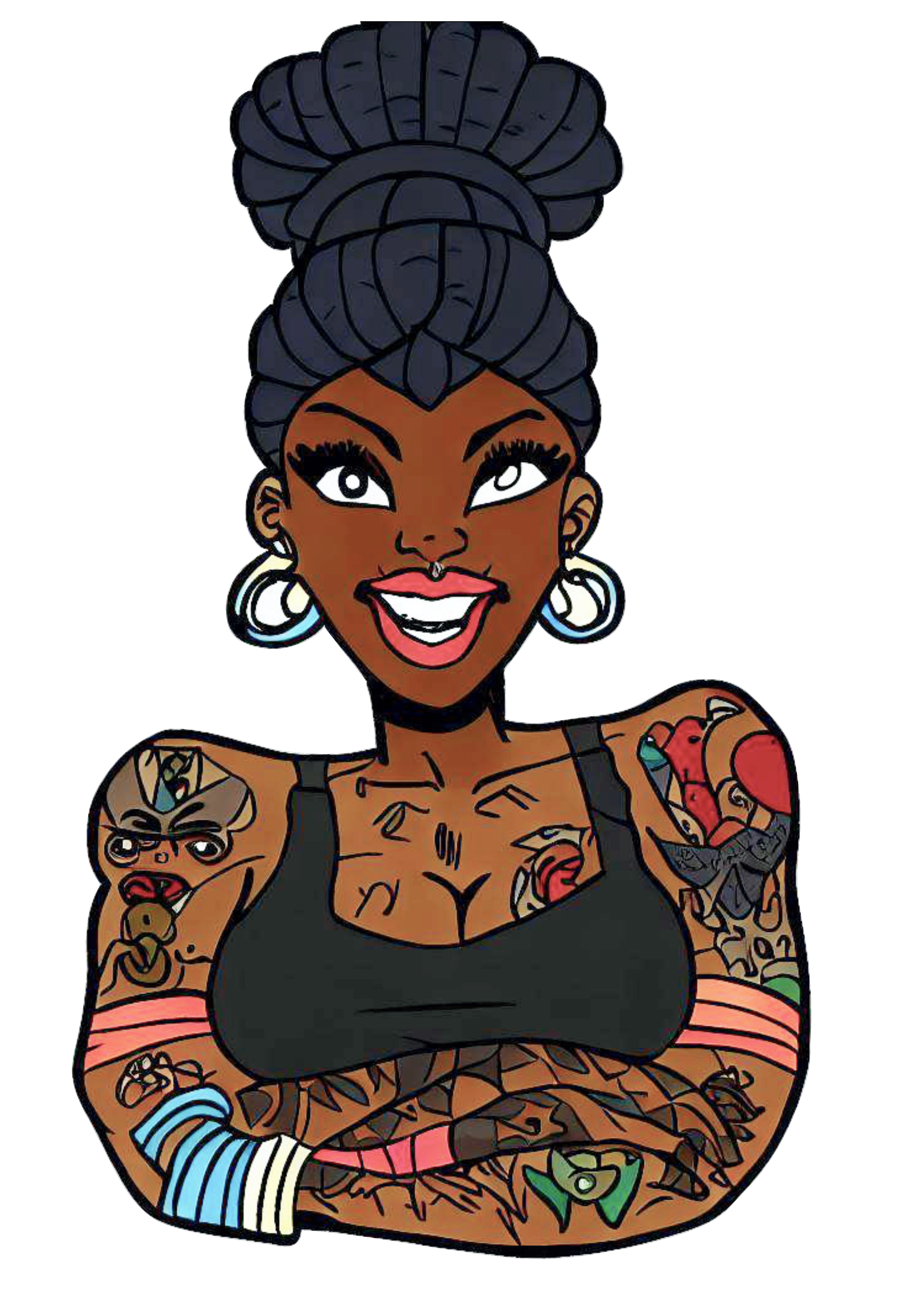 Mulher negra e sua beleza tatuada piercing obra de arte contemporânea png