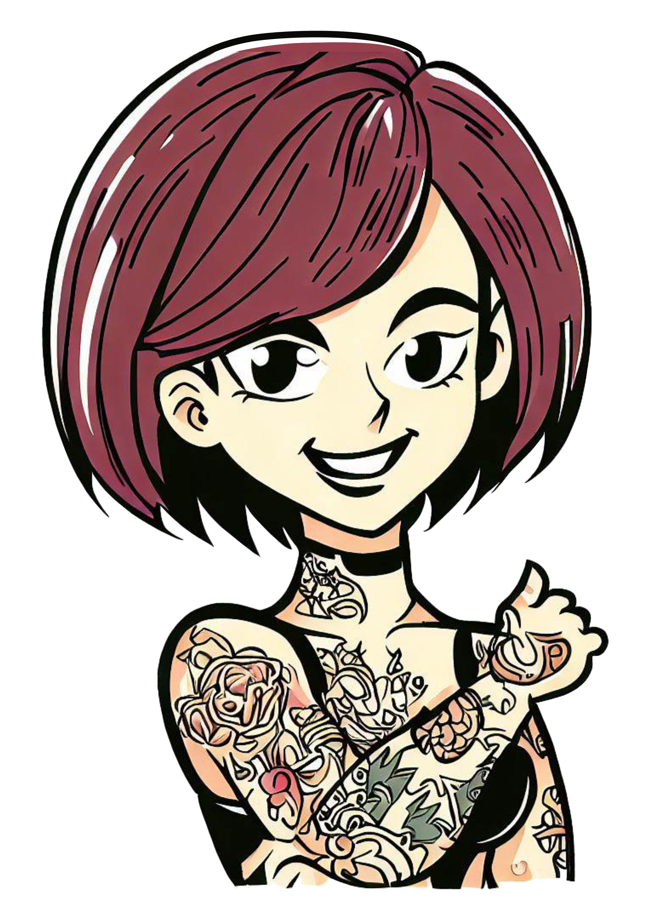 Mulher tatuada desenho simples tatuagem cabelo linda colorida png