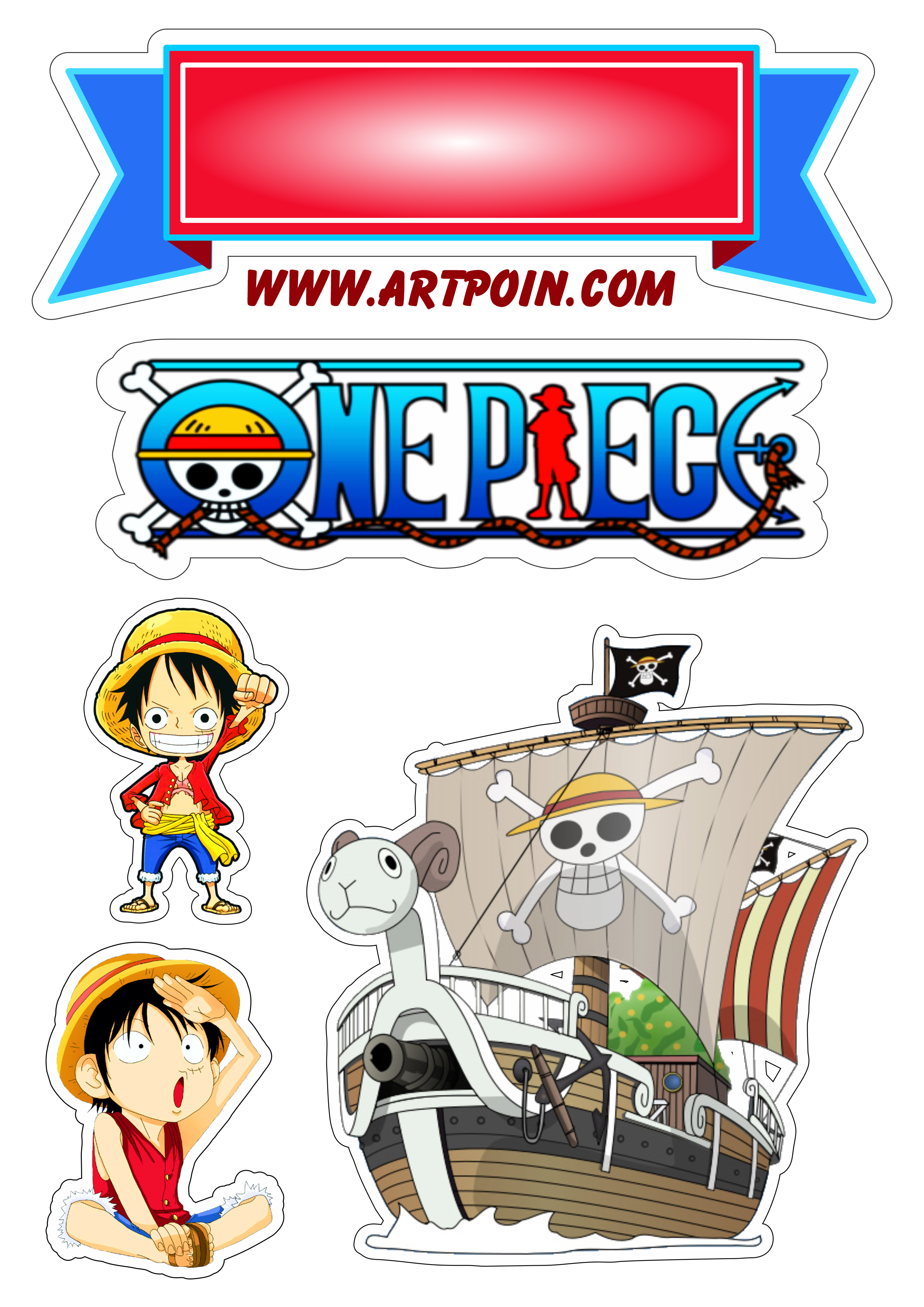 Topo de bolo para imprimir One Piece anime png