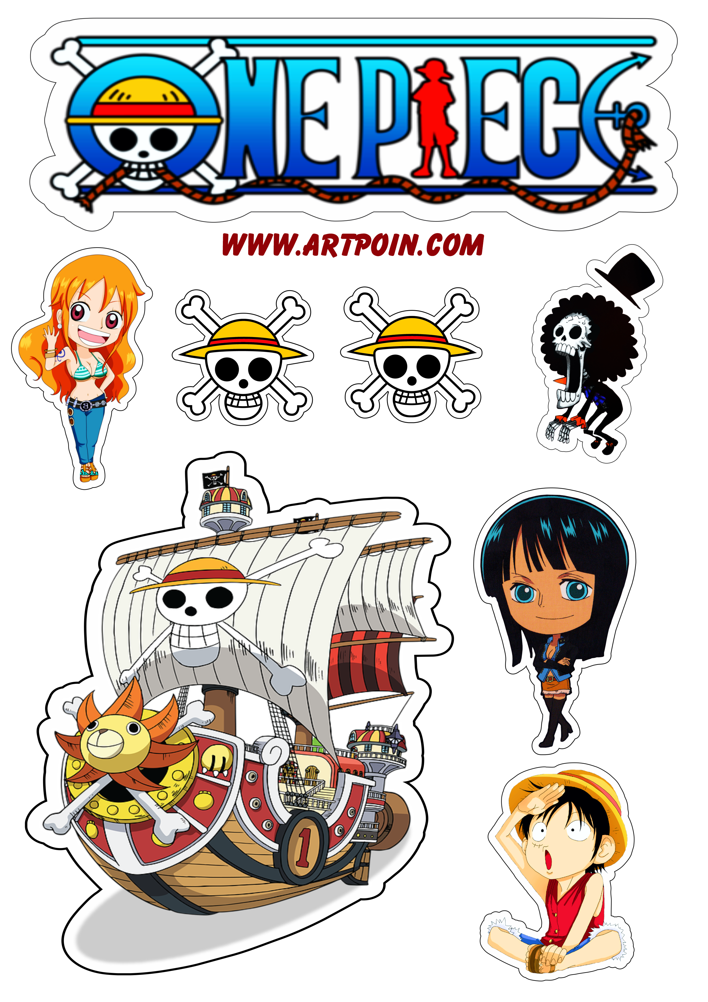 Topo de bolo para imprimir one piece tripulação pirata festa infantil png