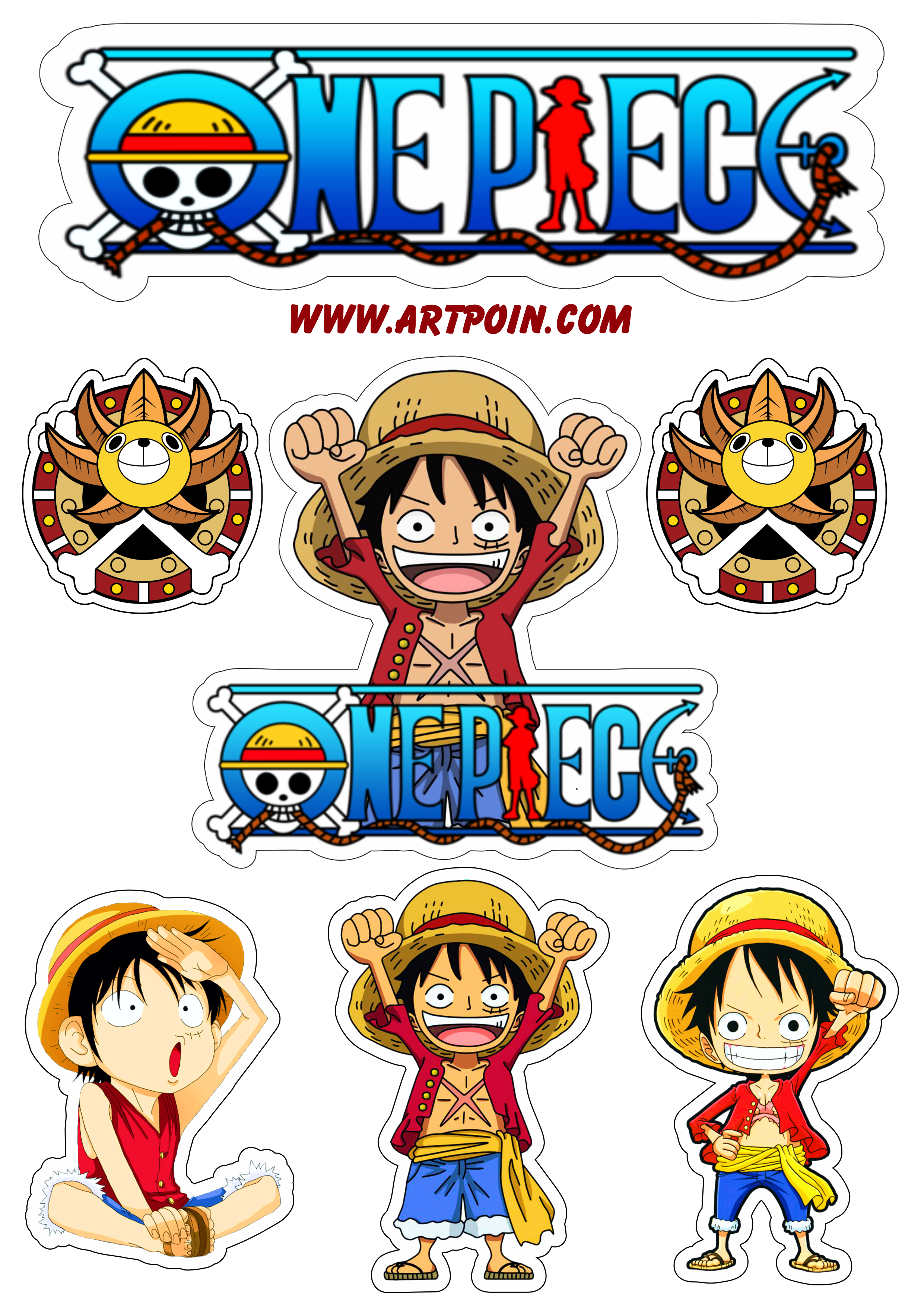 One Piece Luffy festa de aniversário topo de bolo design grátis