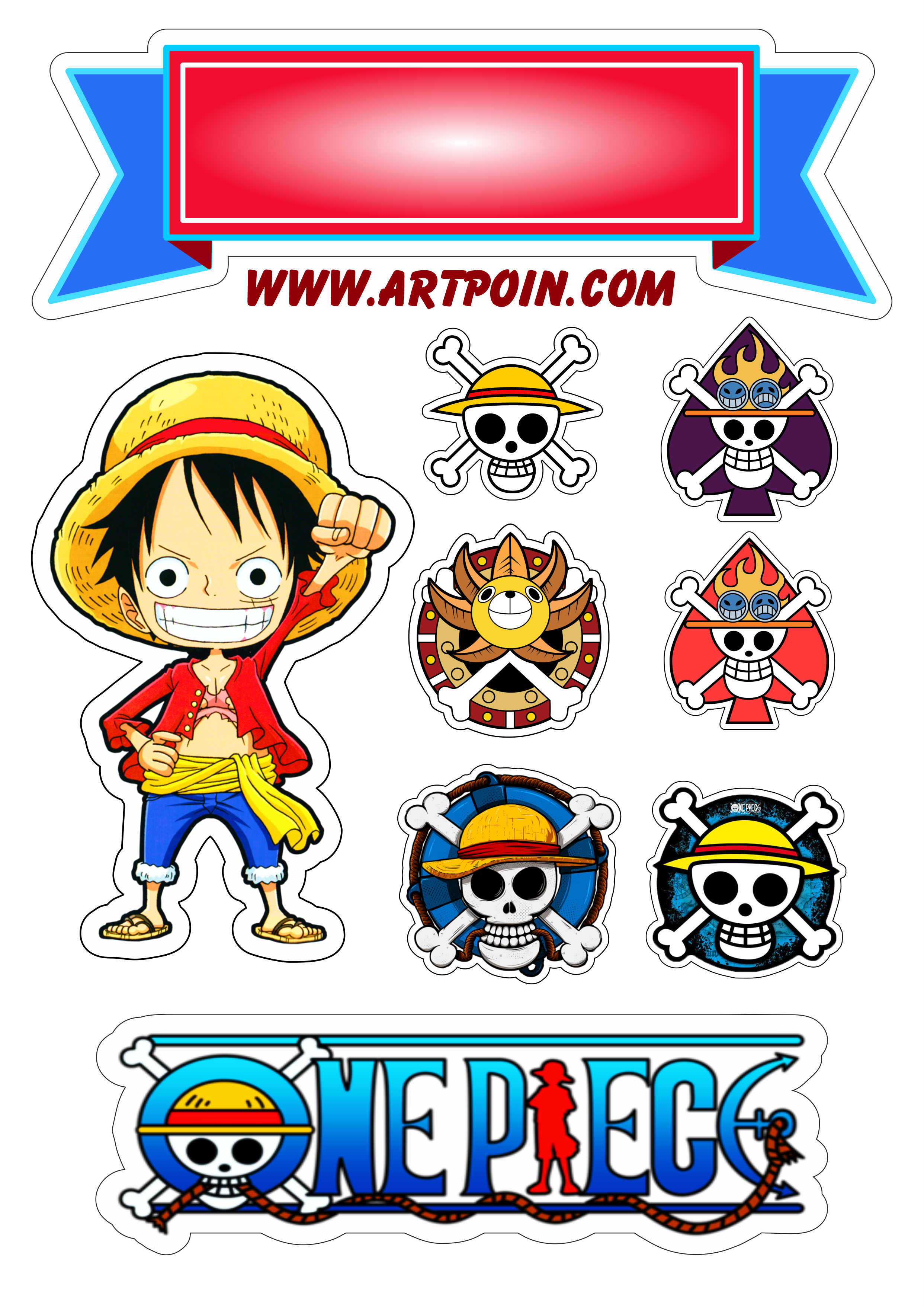 One Piece Luffy festa de aniversário topo de bolo design grátis