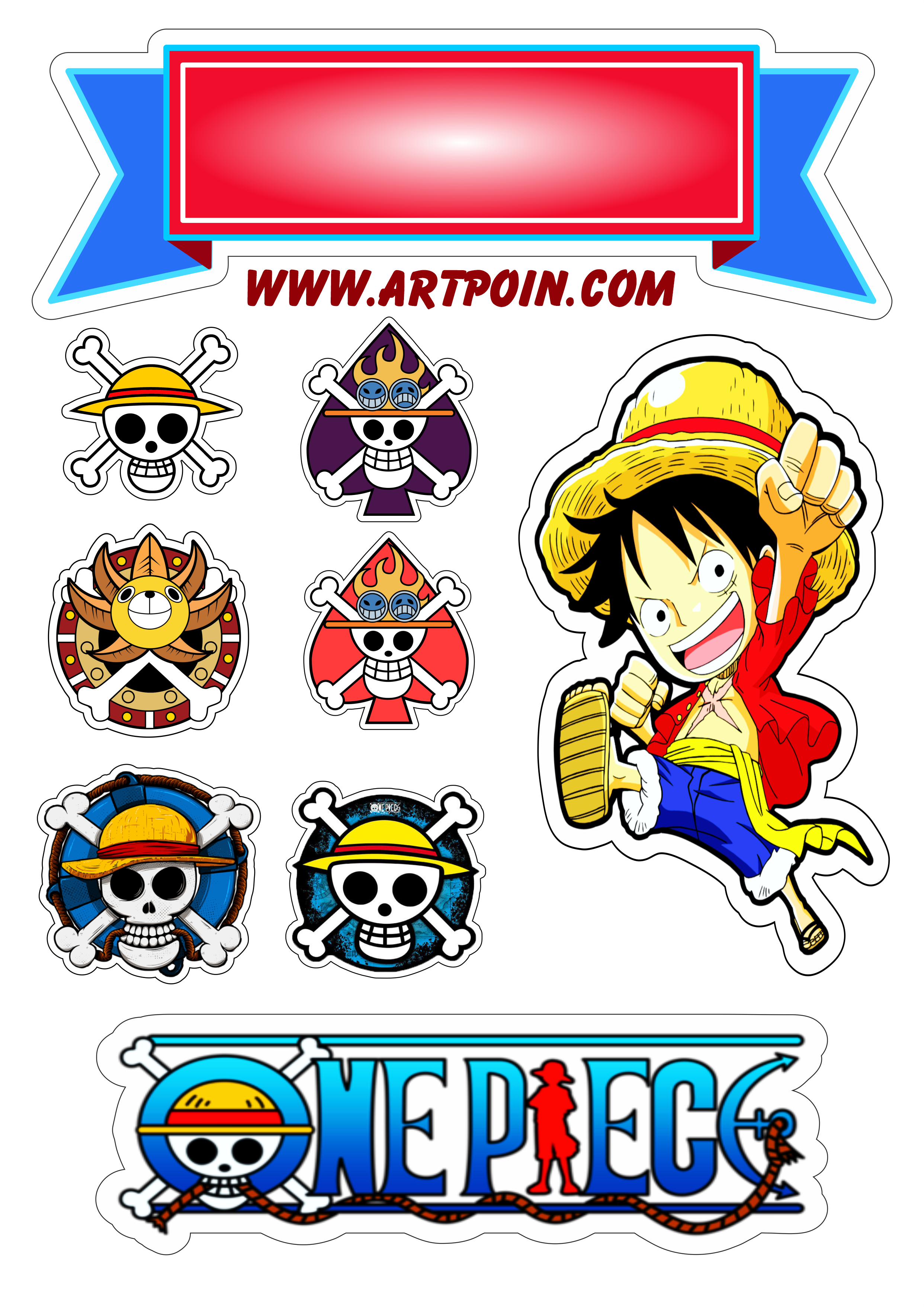 Topo de bolo para imprimir One Piece anime de piratas cute chibi aniversário infantil simbolo pirata artigos de papelaria png