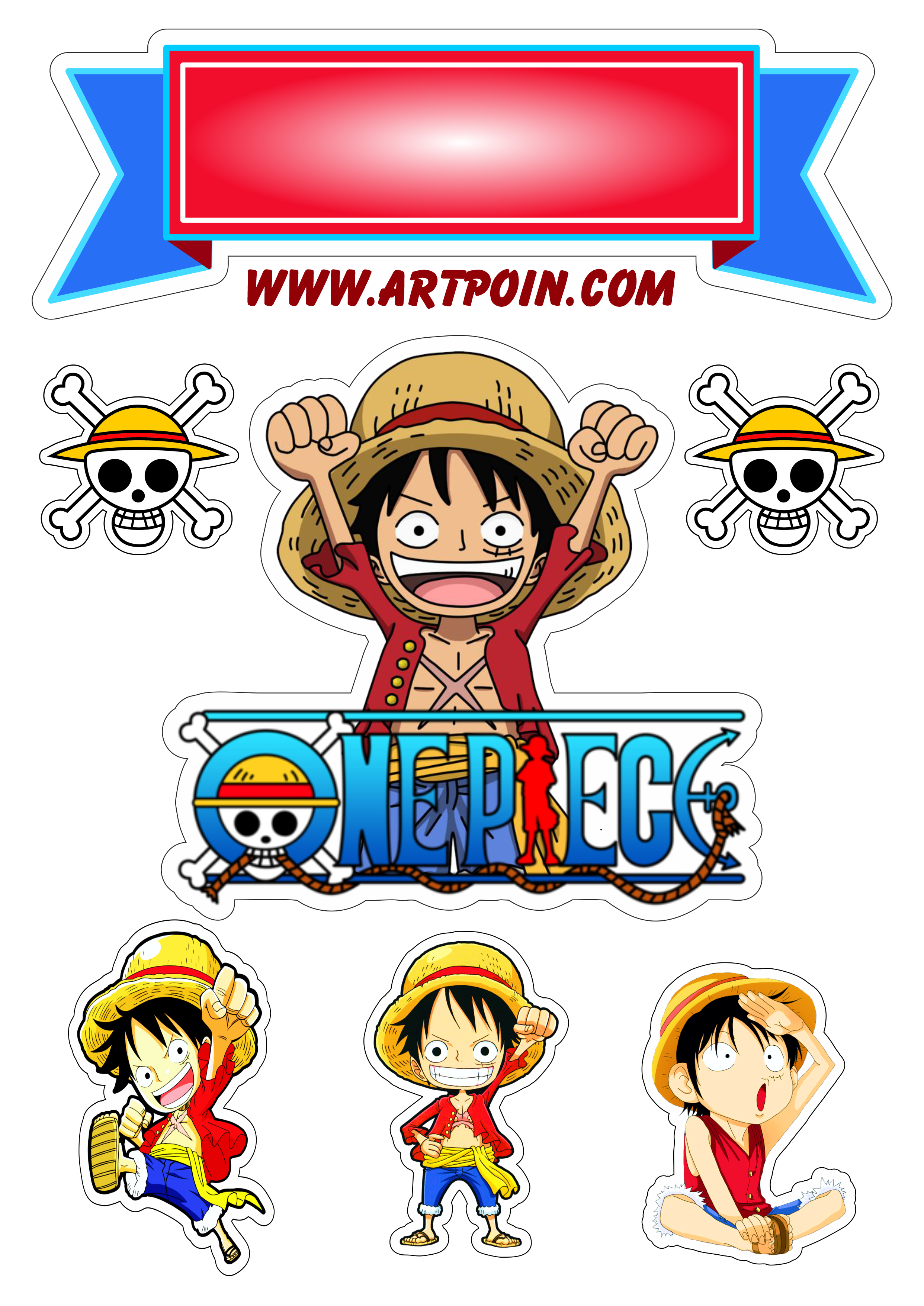 One Piece Luffy festa de aniversário topo de bolo design grátis