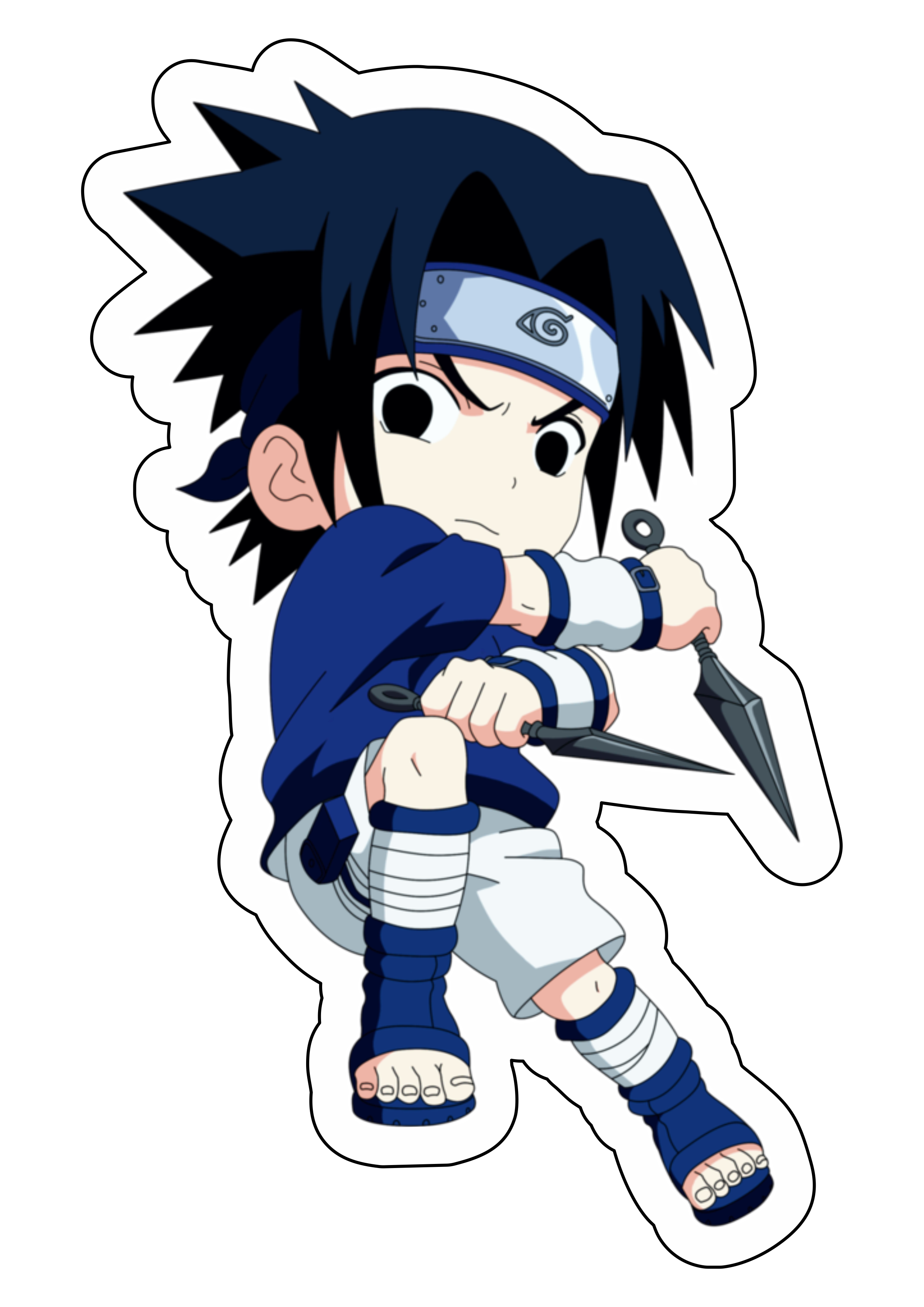 Naruto clássico cute chibi Sasuke com Kunai Sharingam ninja vila oculta da  folha desenho infantil anime ilustração png