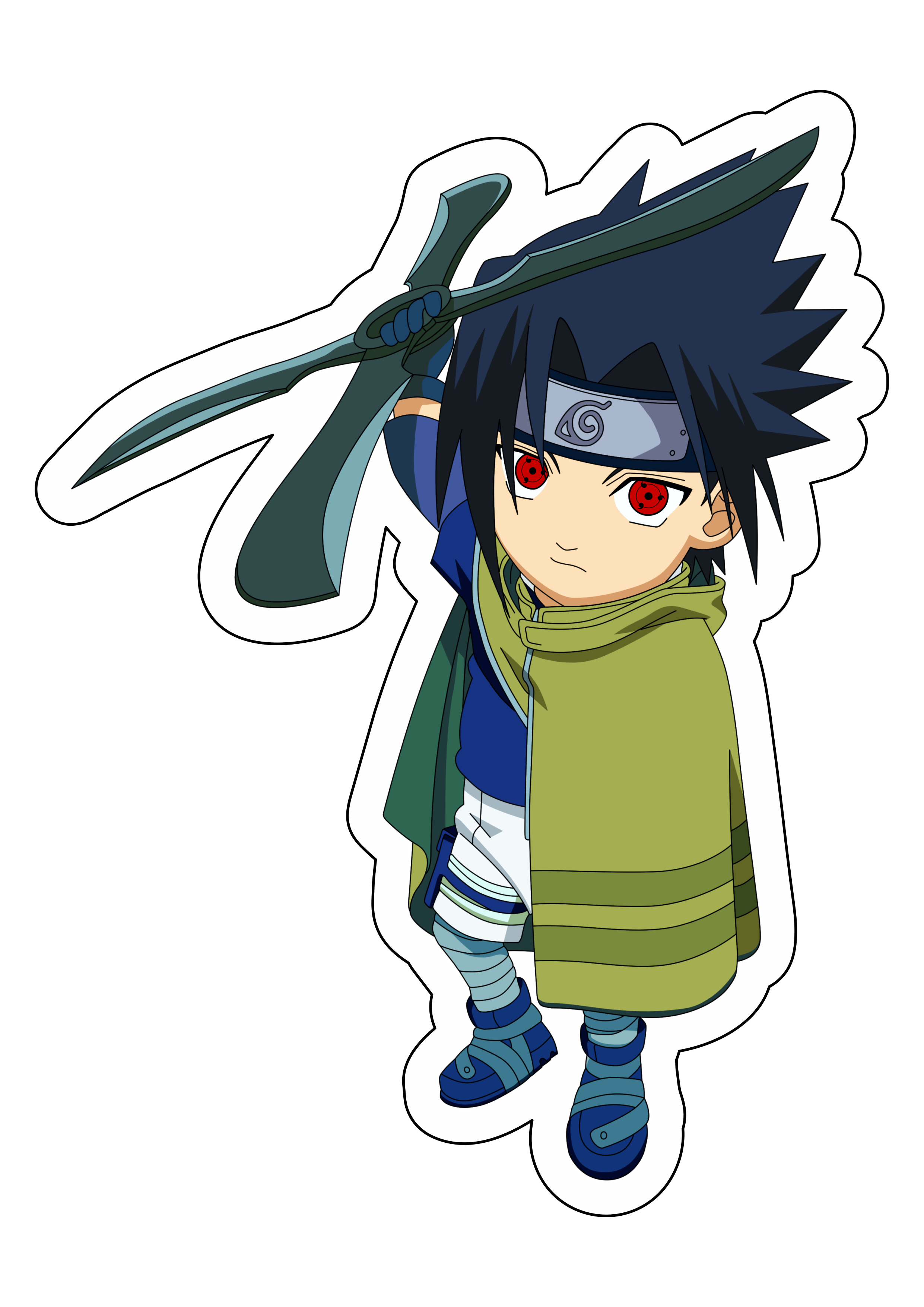 Naruto clássico cute chibi Sasuke com Kunai Sharingam ninja vila oculta da  folha desenho infantil anime ilustração png