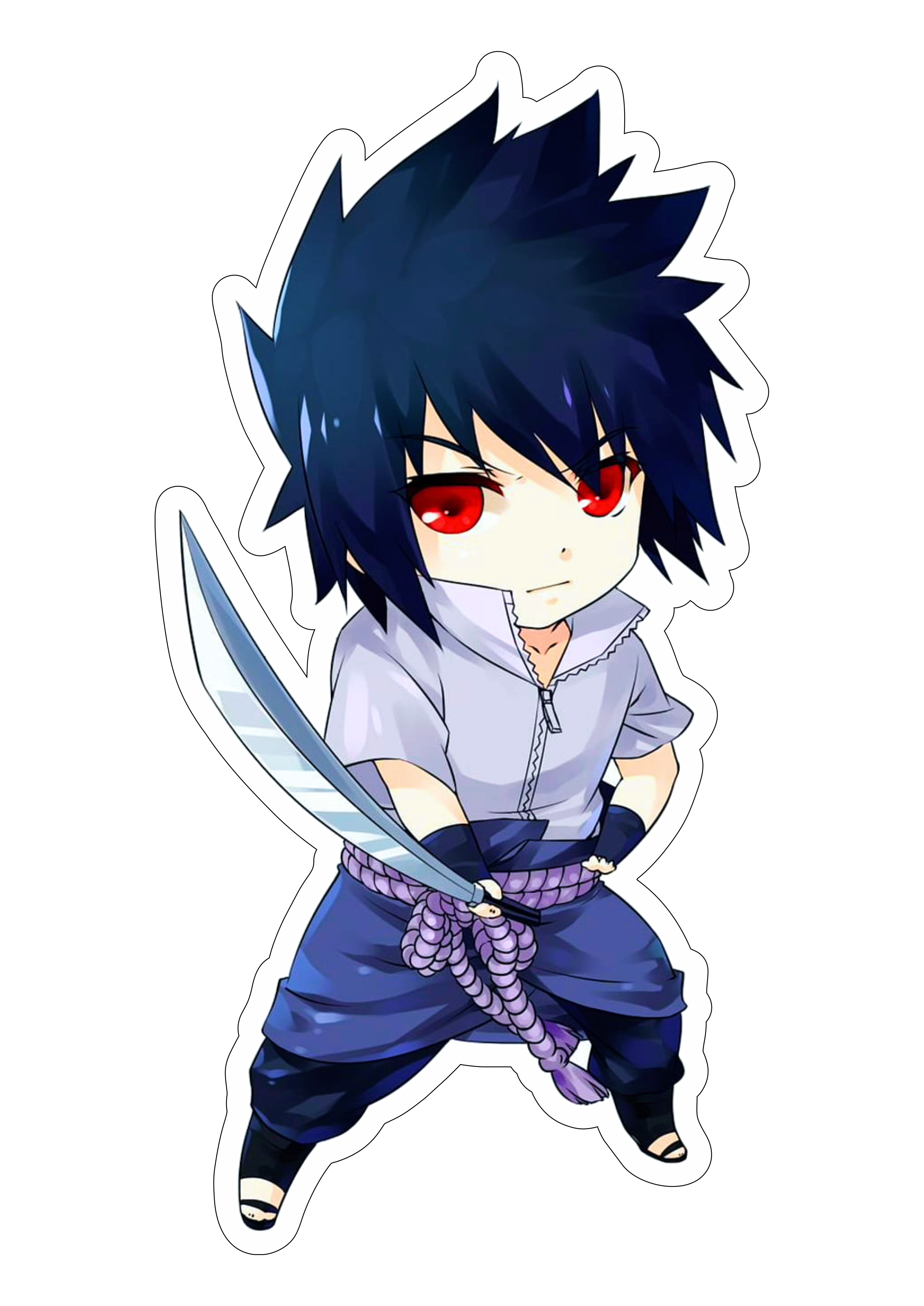 Naruto Shippuden cute chibi Sasuke com espada Sharingam ninja vila oculta da folha desenho infantil anime ilustração png