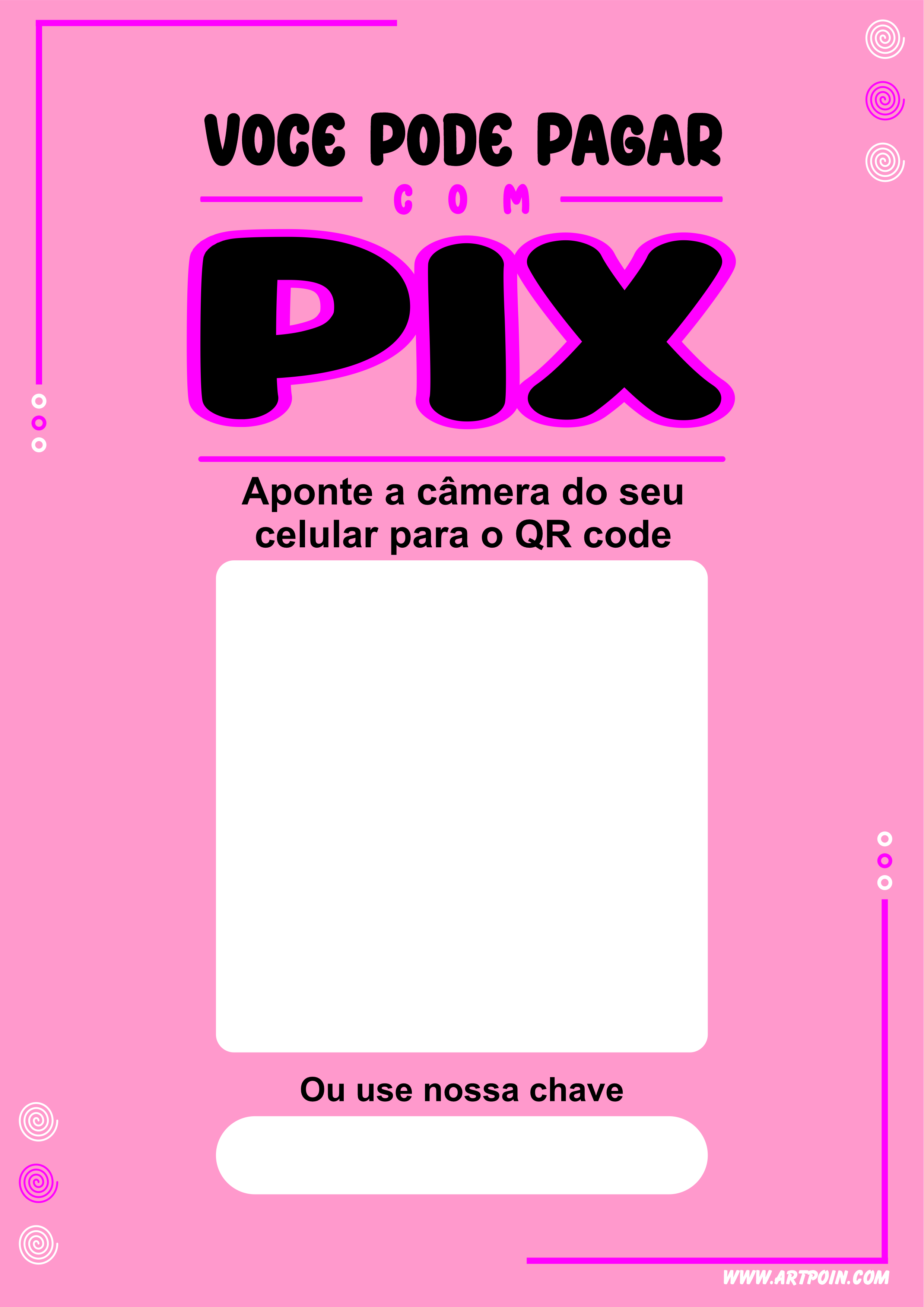 Plaquinha pix personalizada com QR code arte grátis rosa png