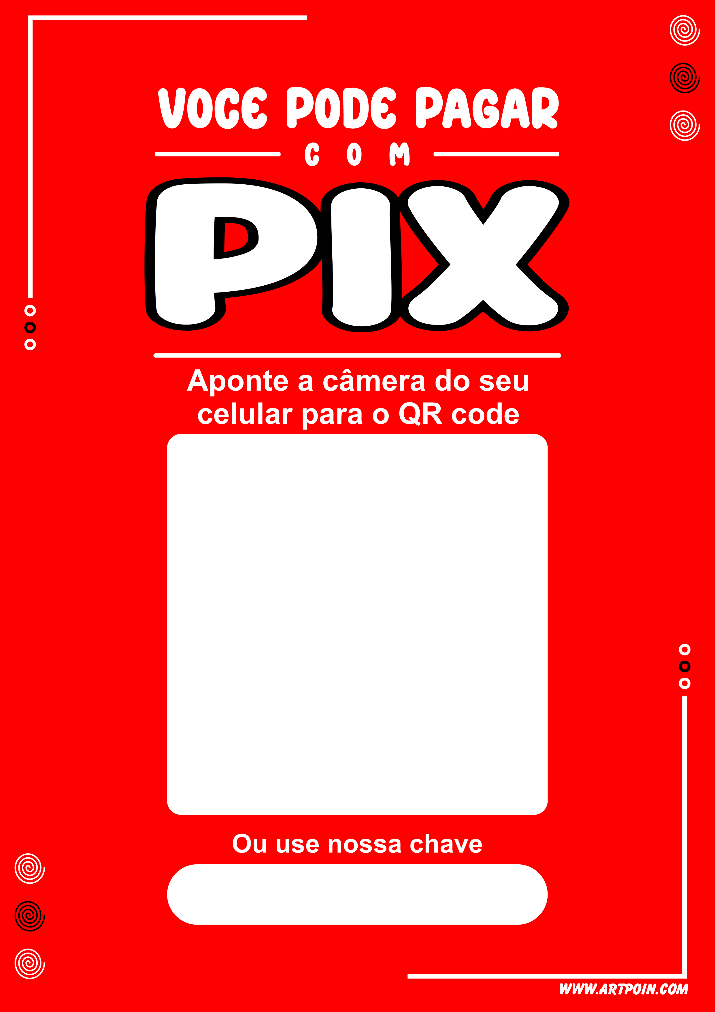 Plaquinha pix personalizada com QR code arte grátis vermelho png