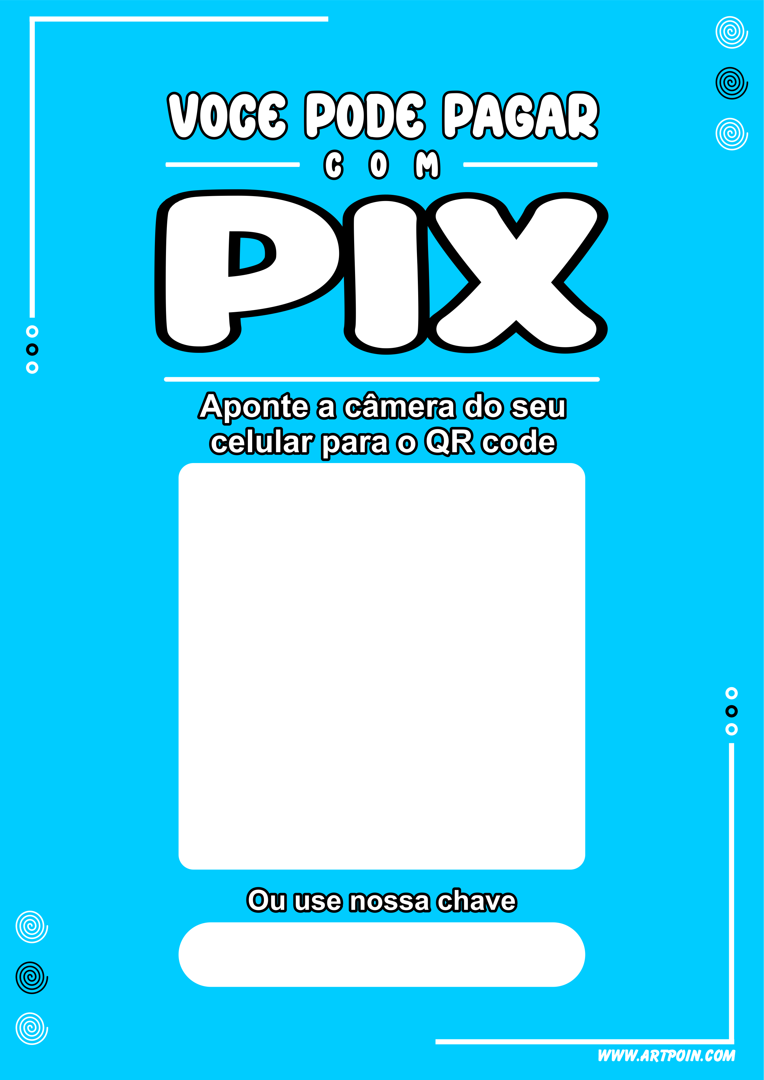 Plaquinha pix personalizada com QR code arte grátis azul png