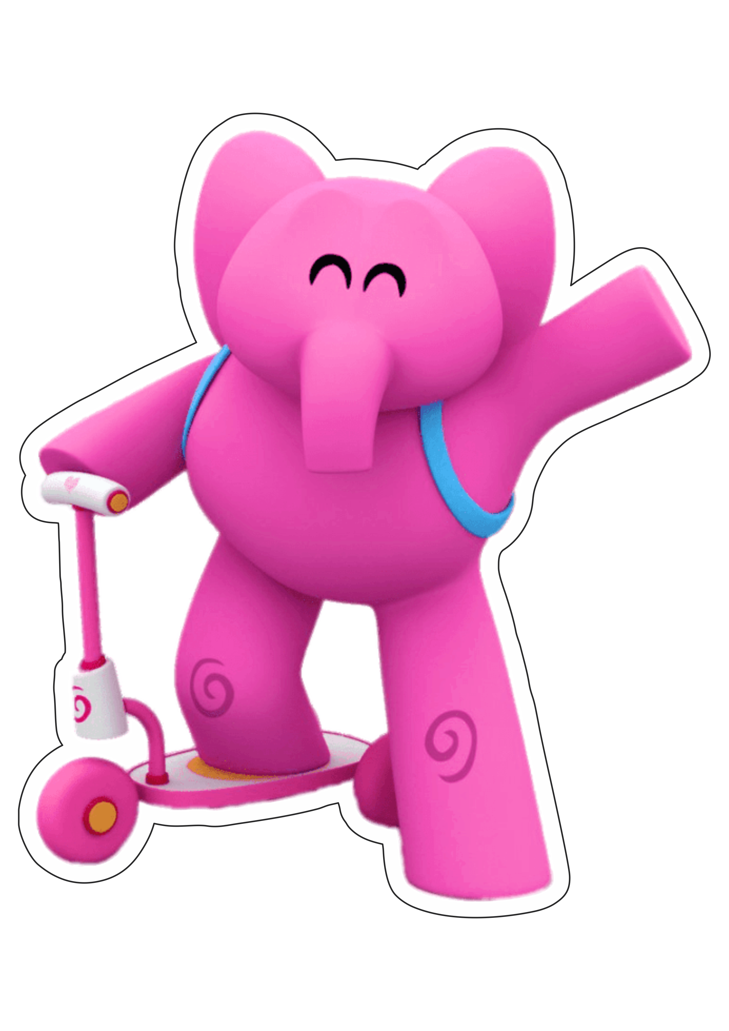 Pocoyo animação divertida personagens Elly elefantinha rosa de patinete desenho infantil artes gráficas assistir online png