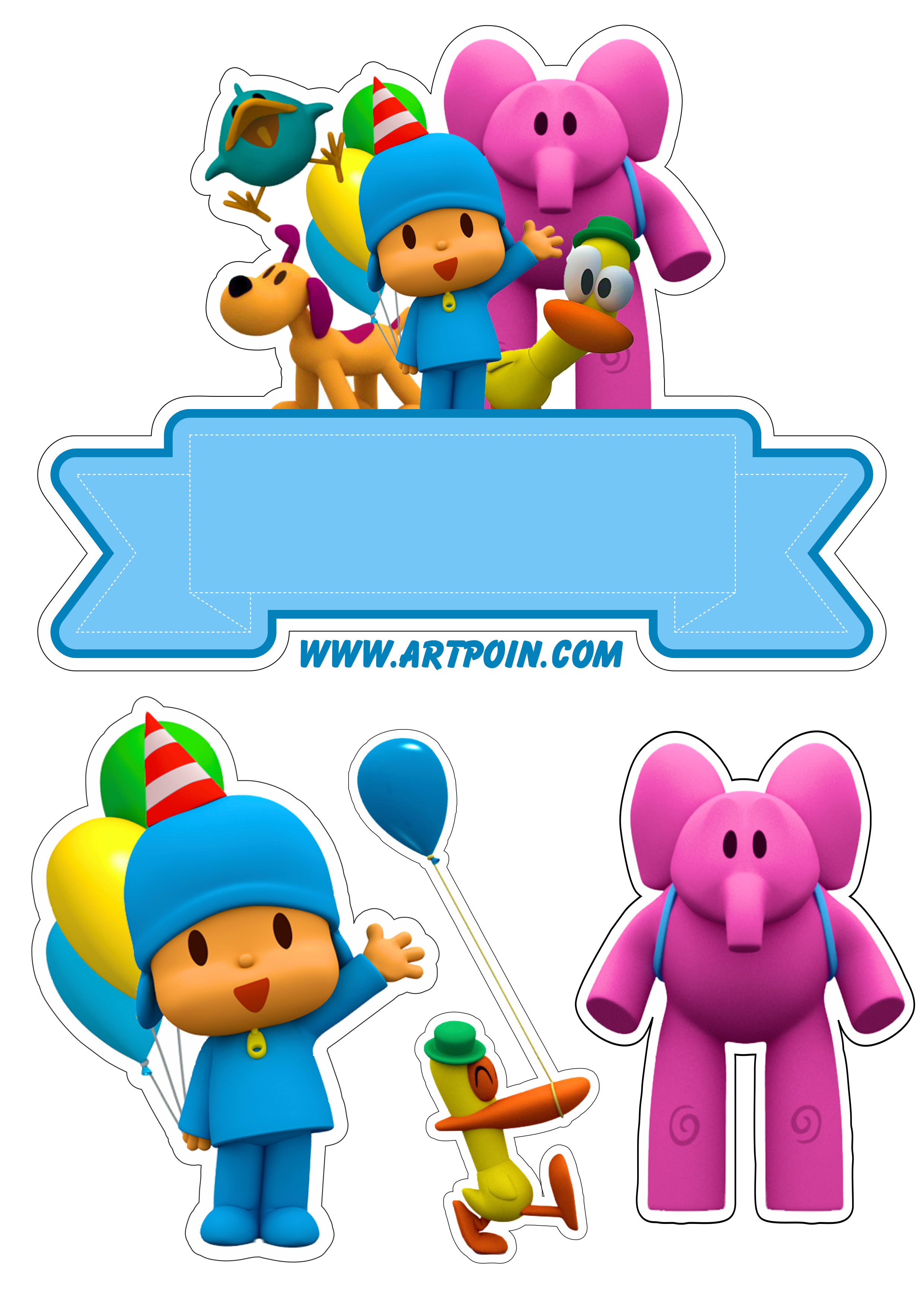 Topo de bolo para imprimir Pocoyo desenho infantil festa de aniversário png