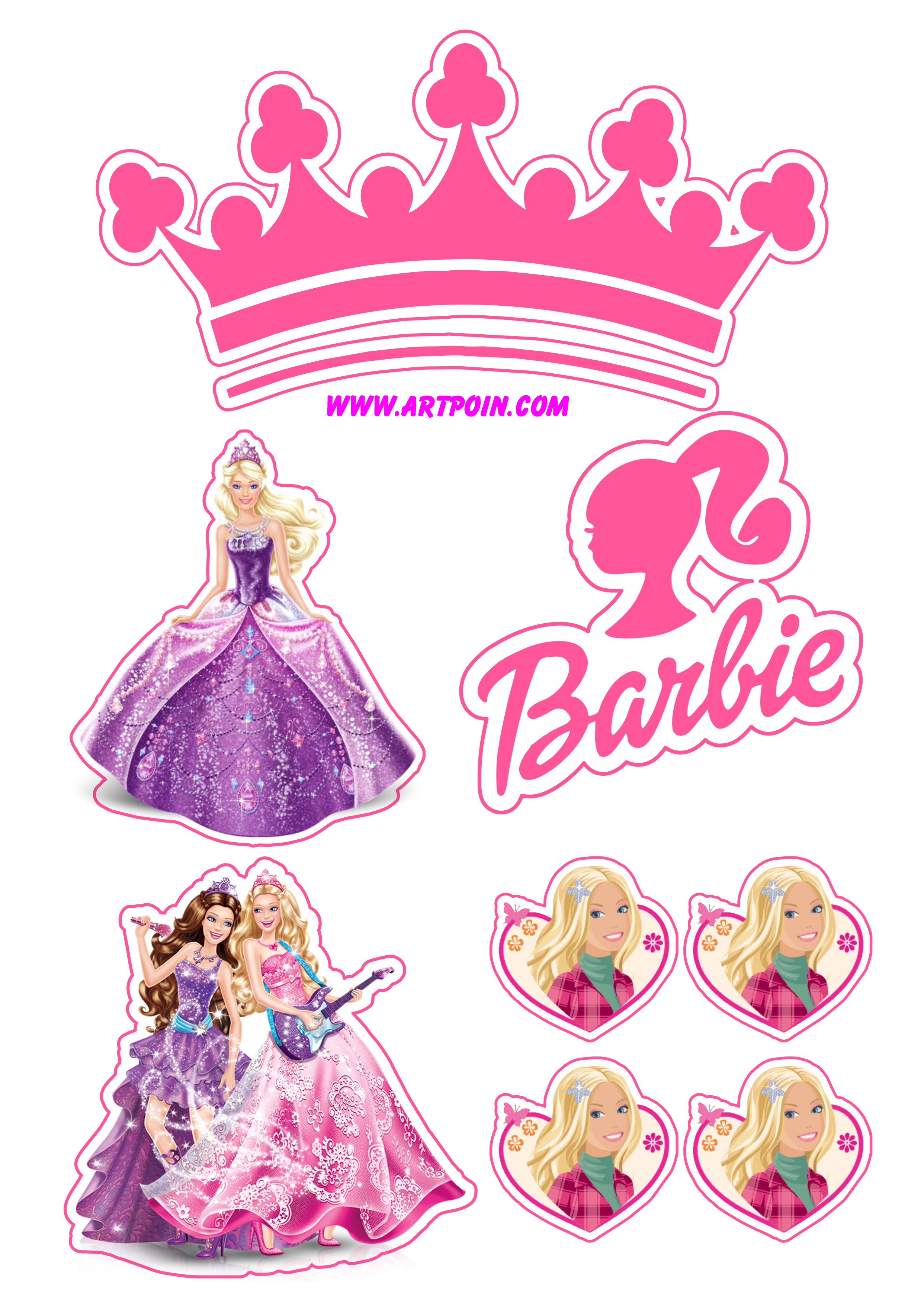 Barbie princesa popstar topo de bolo grátis decoração de festa infantil rosa png