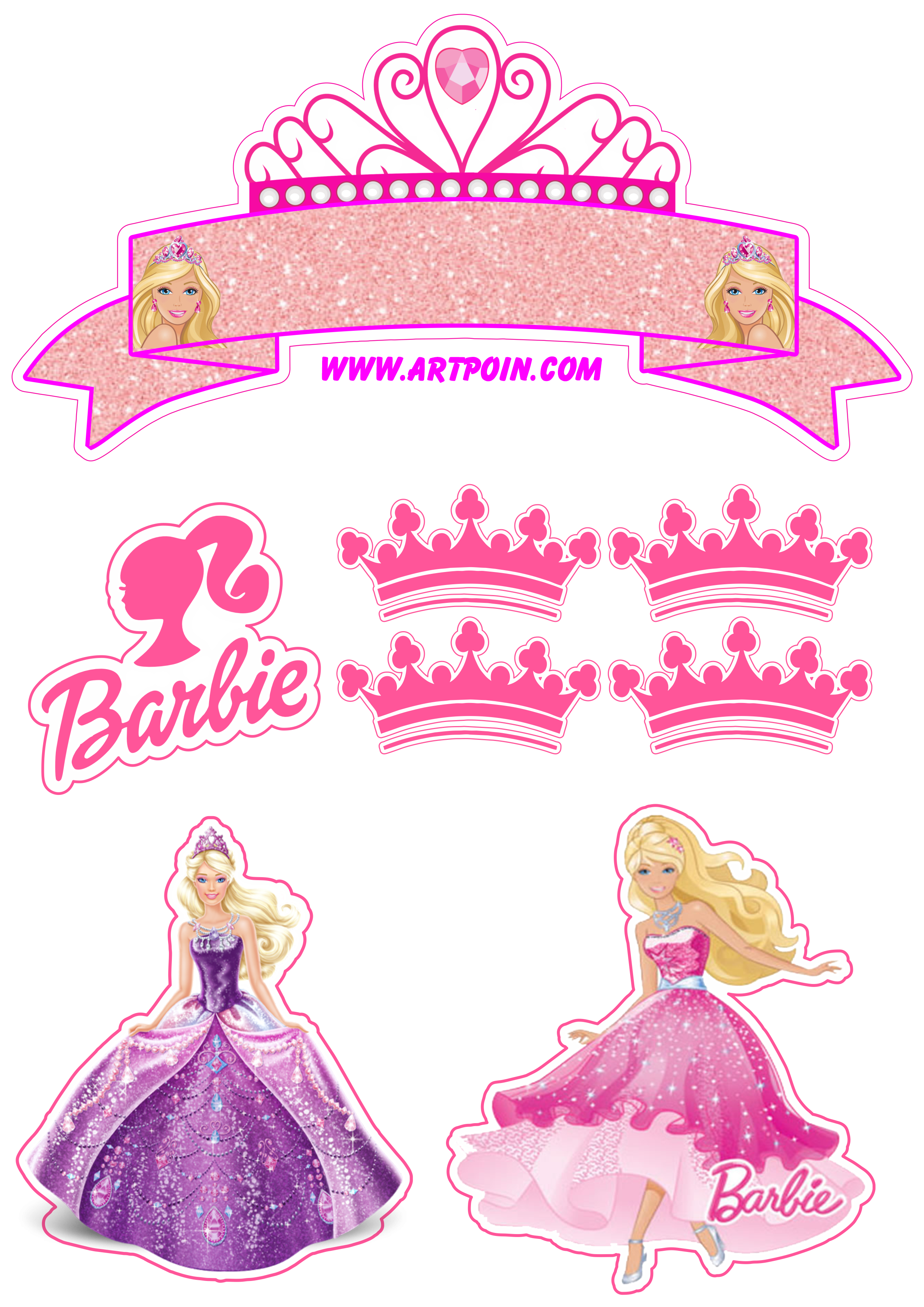 Barbie princesa topo de bolo grátis decoração de festa infantil rosa mimos de papelaria criativa png