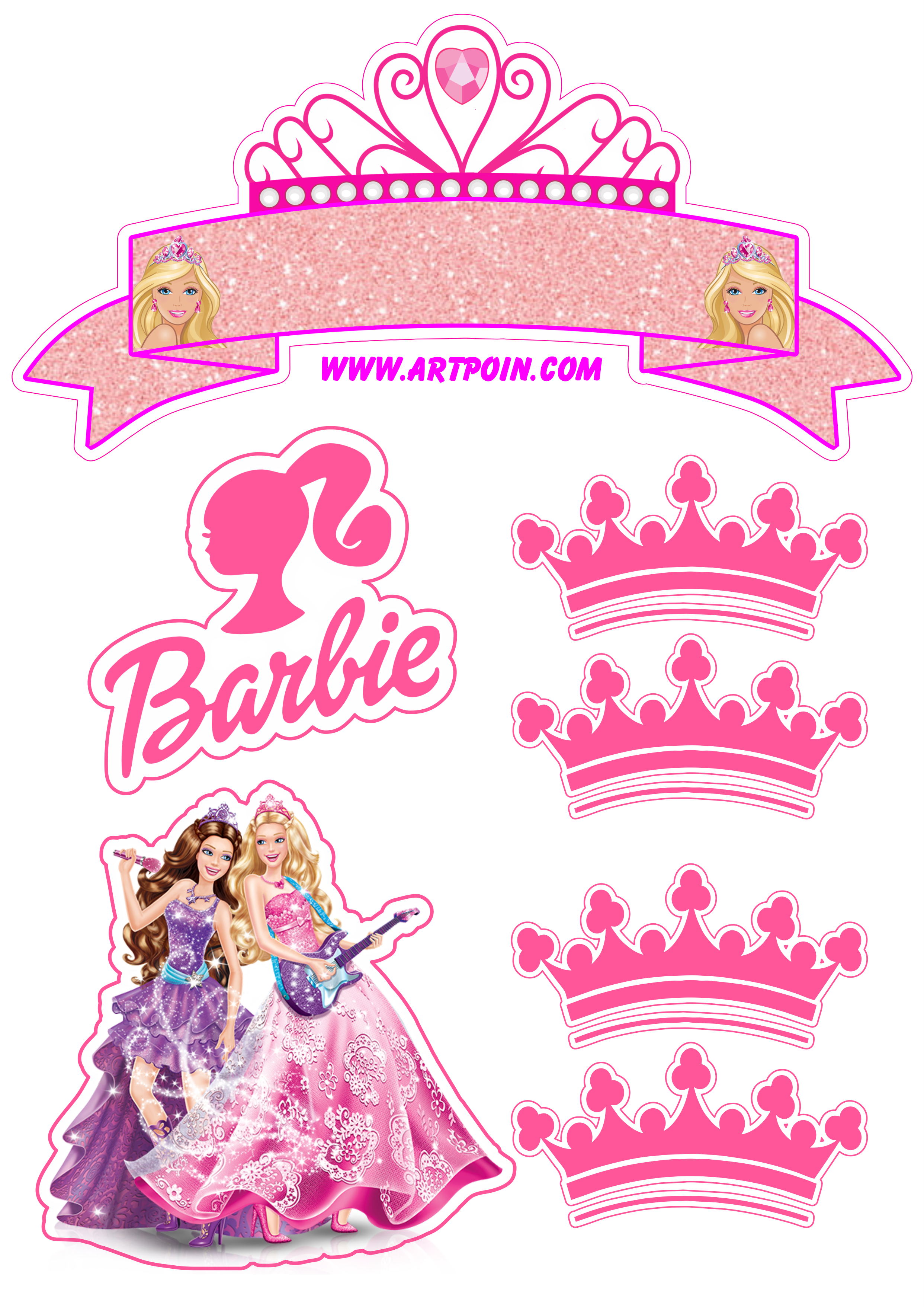 Barbie princesa popstar topo de bolo grátis decoração de festa infantil rosa mimos de papelaria criativa png