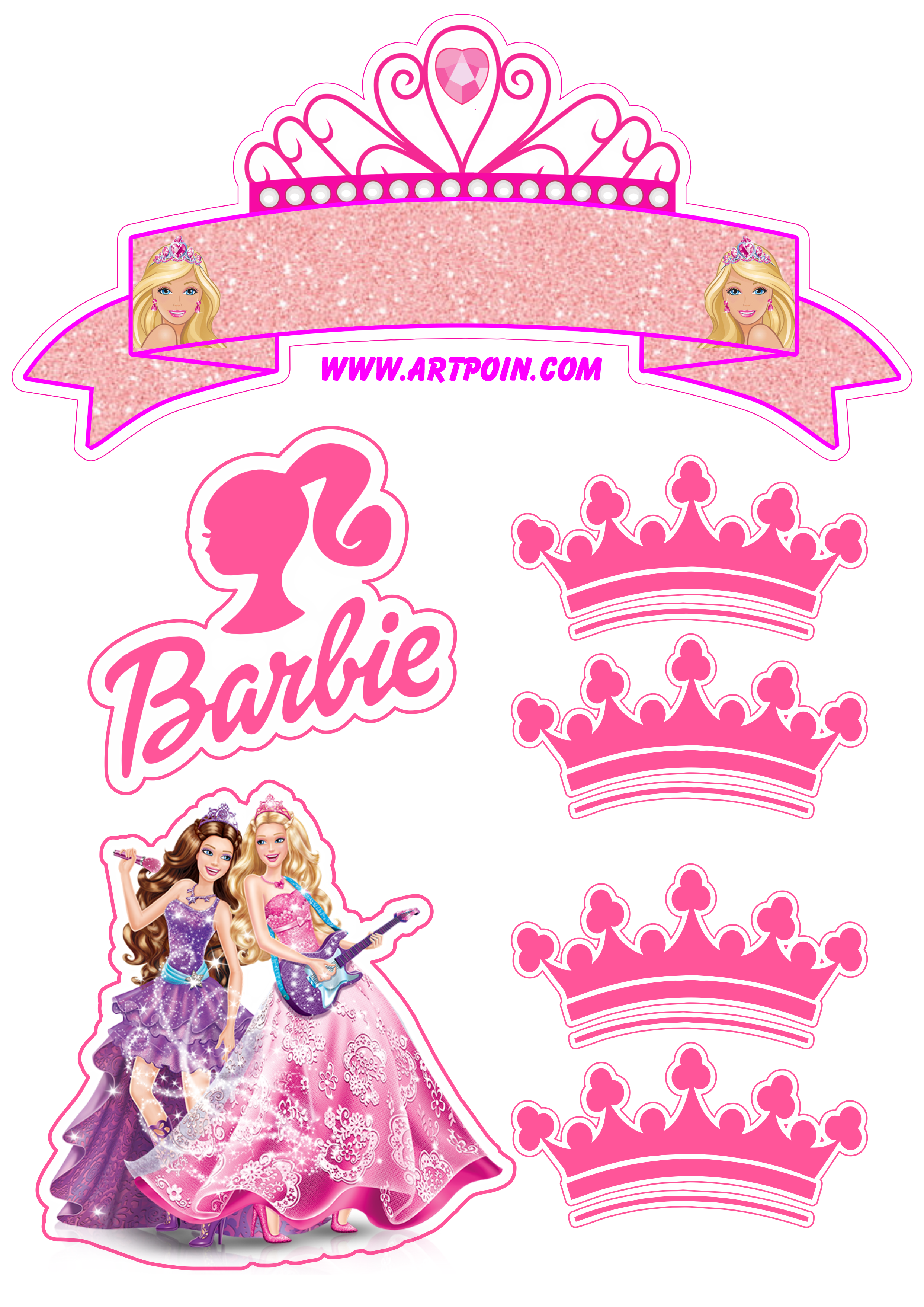 Topo de Bolo em Papel Camada Dupla Barbie Pop Star - Cristal Mágico