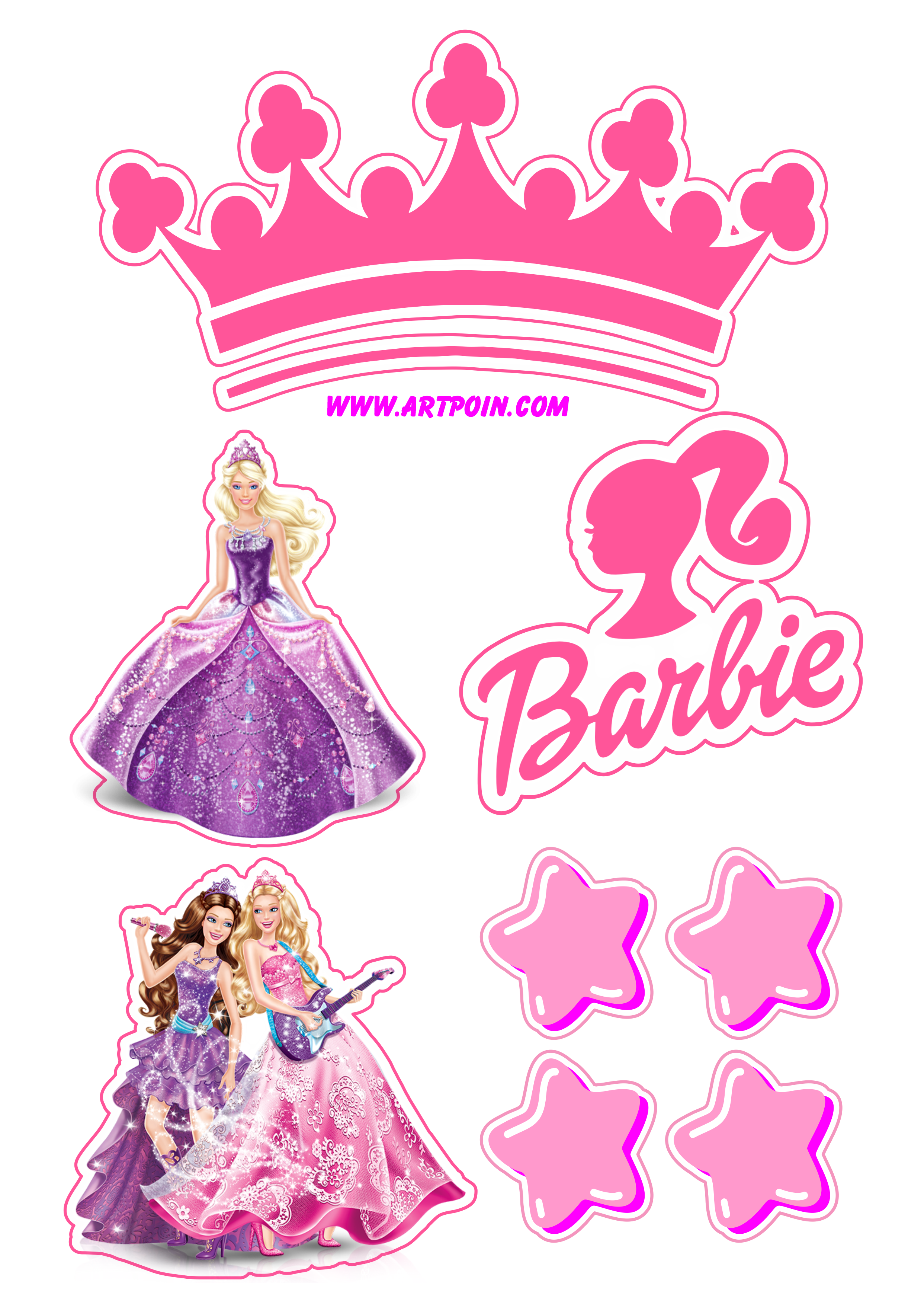 Topo de Bolo Barbie Princesa Glitter com Arquivo Grátis