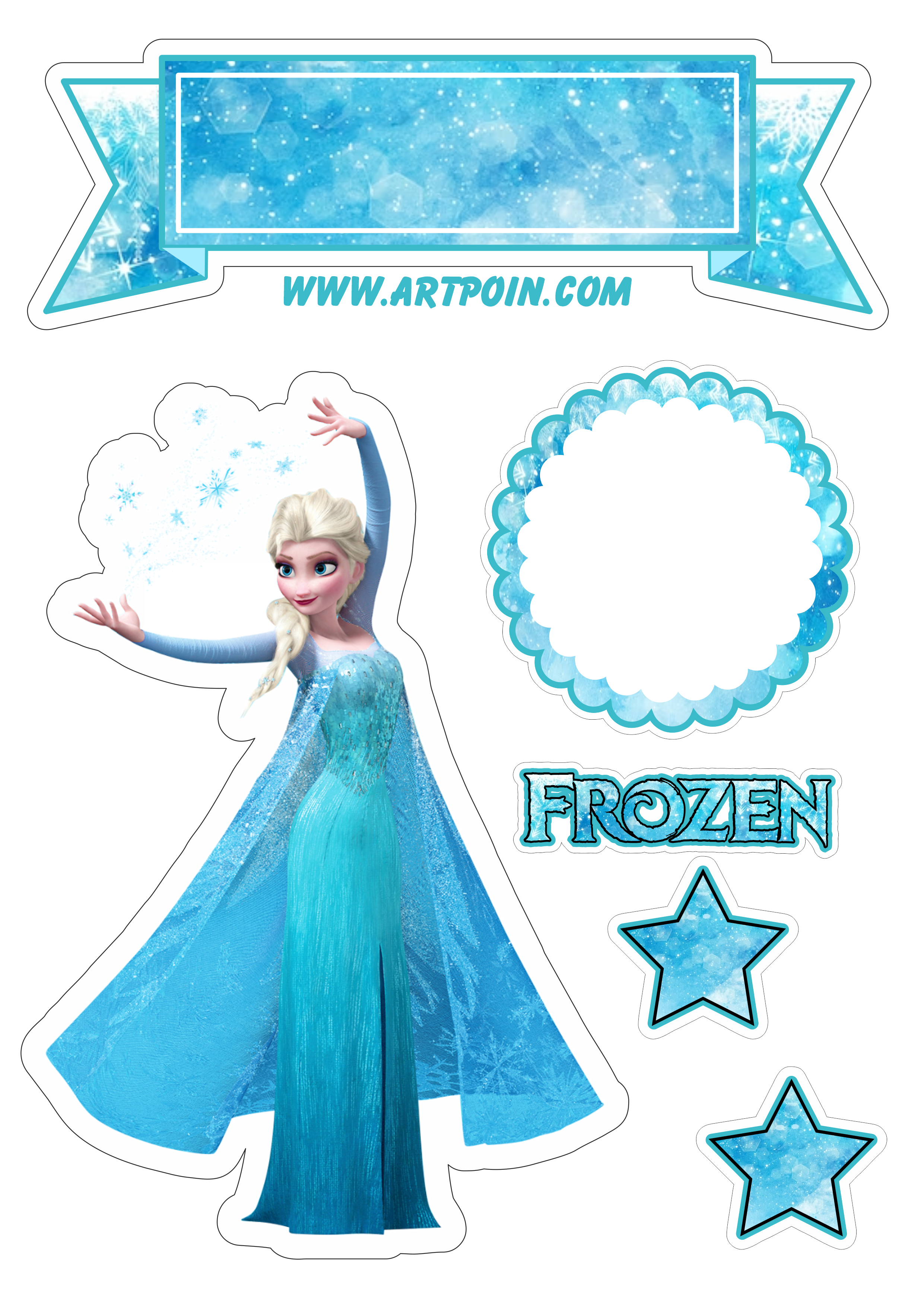 Topo de bolo para imprimir Frozen uma aventura congelante festa de aniversário temática menina infantil Elsa rainha do gelo png