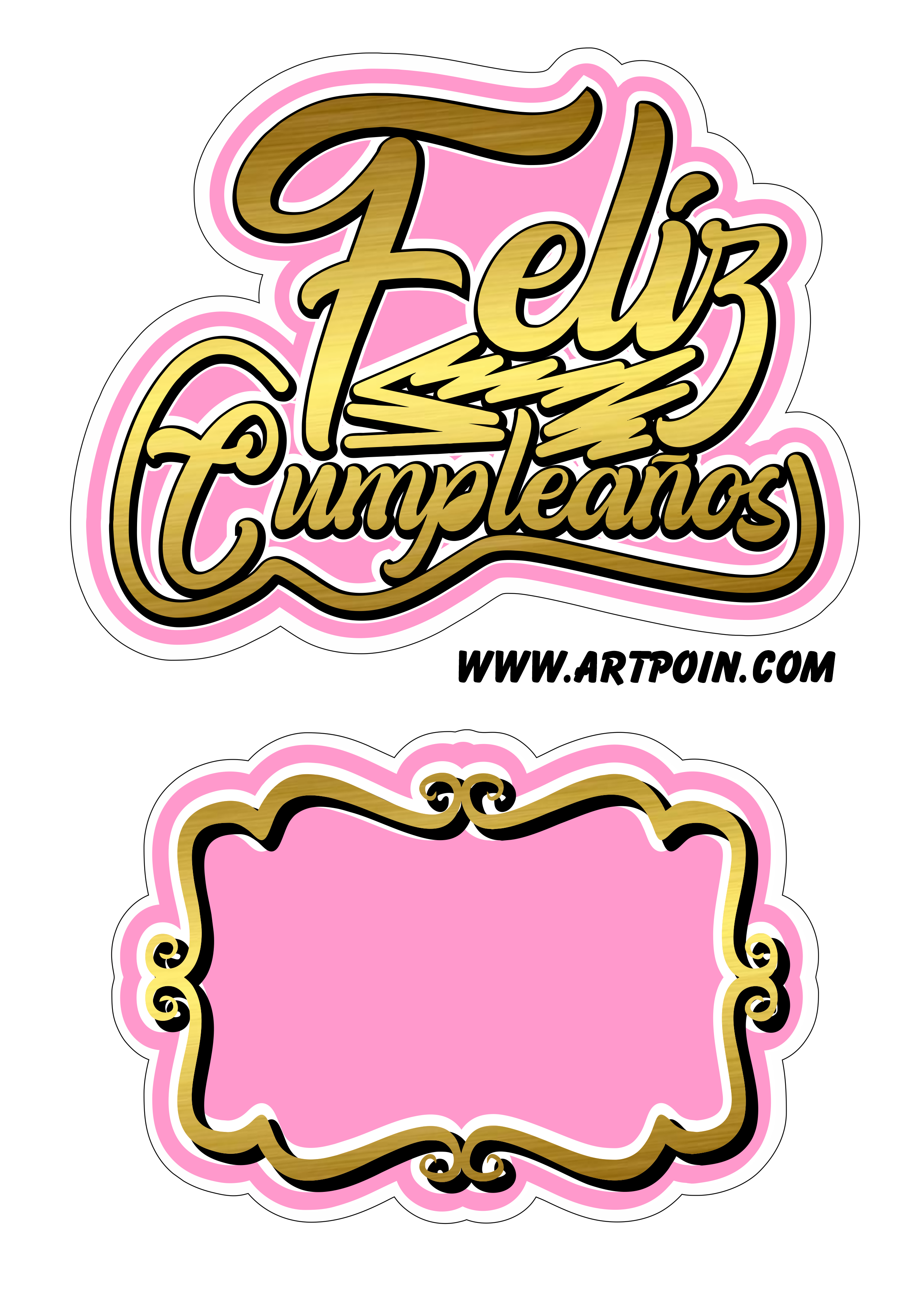 Topper de pastel de feliz cumpleaños imprimible corazón dorado rosa brilant decoración png