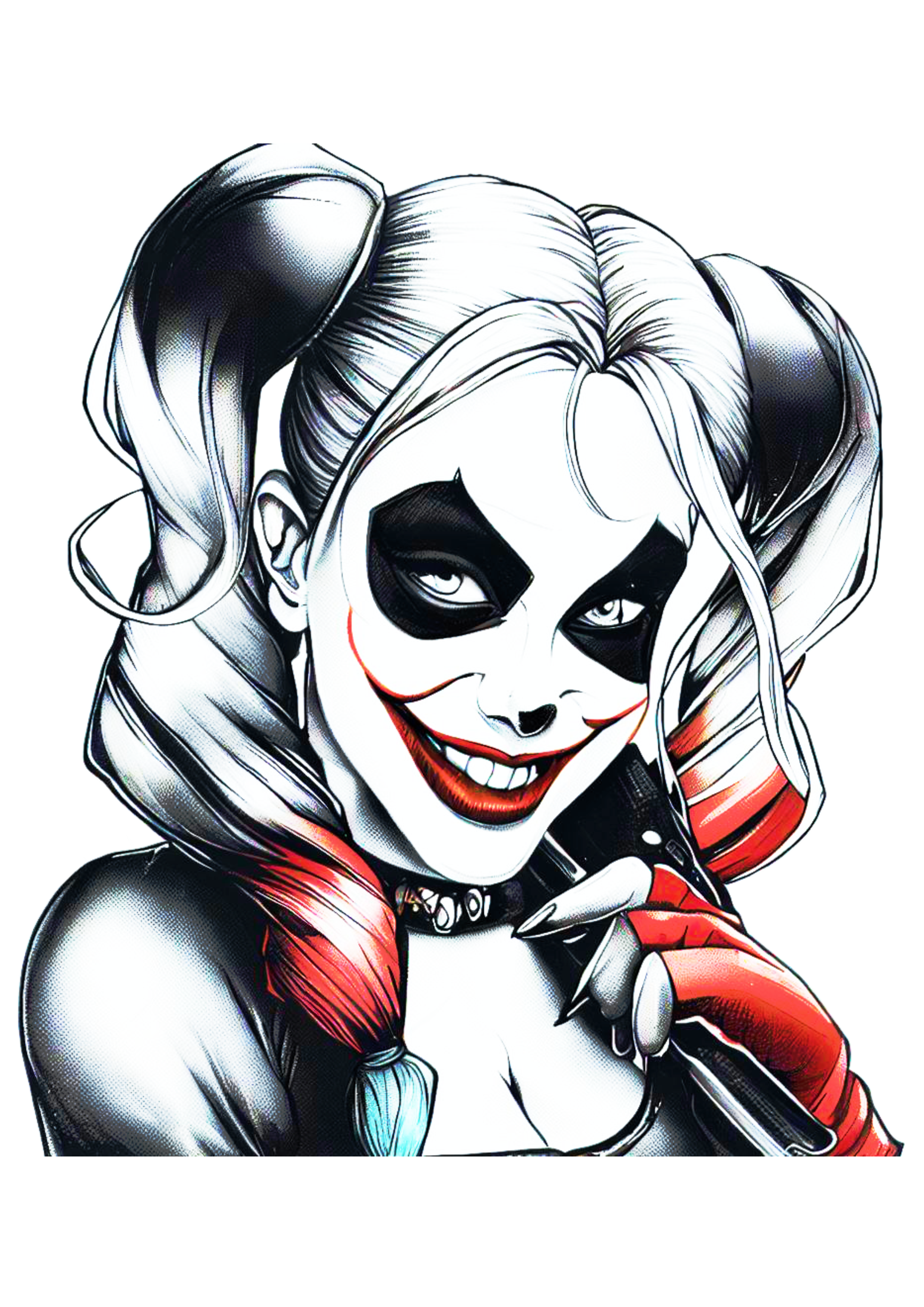 Desenho para tatuagem Arlequina Harley Quinn palhacinha macabra ilustração  colorida assustadora png