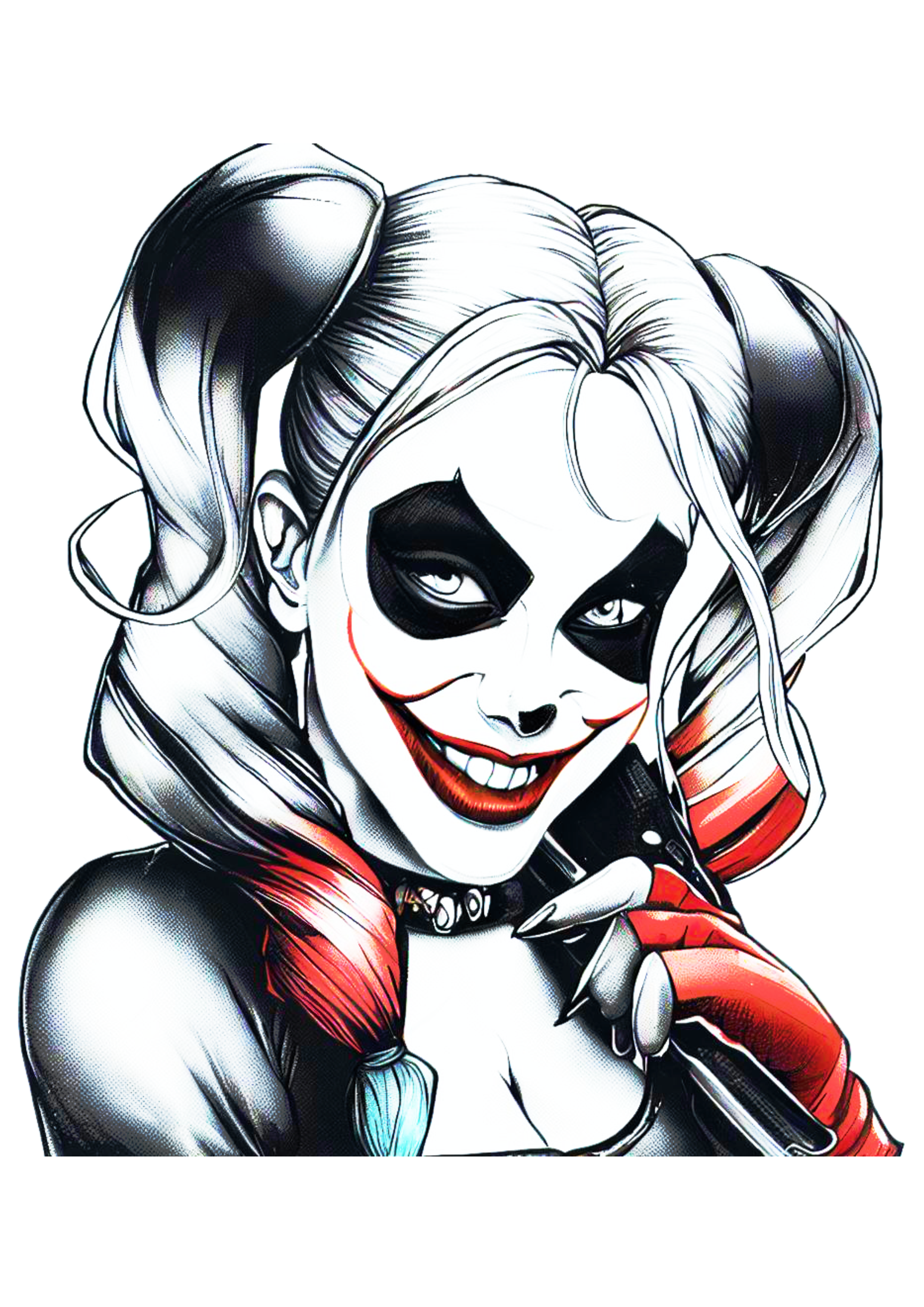 Desenho para tatuagem Arlequina Harley Quinn palhacinha macabra ilustração colorida assustadora png