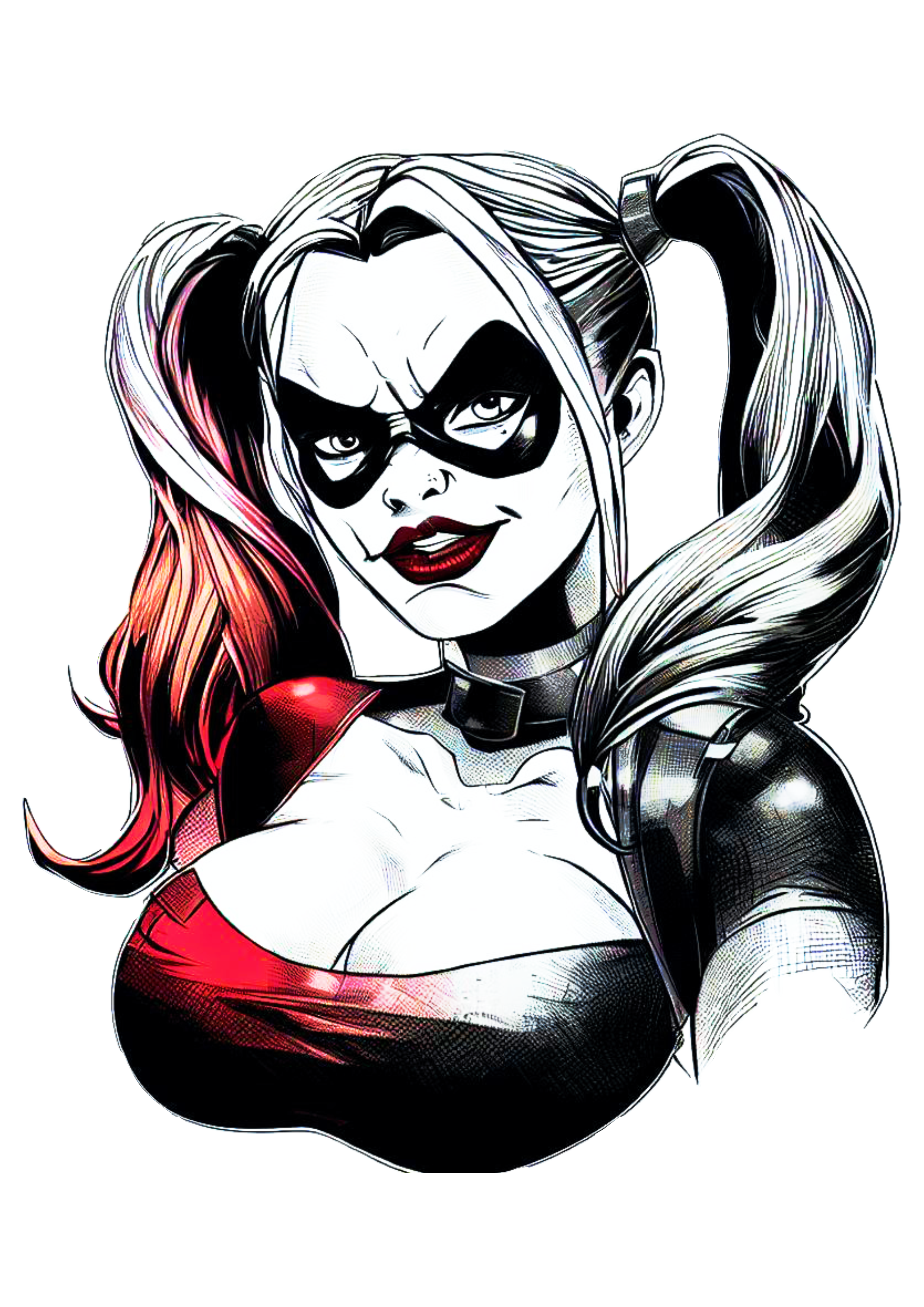 Desenho para tatuagem Arlequina Harley Quinn palhacinha macabra ilustração colorida assustadora dc comics hq png