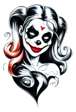 Desenho para tatuagem Arlequina Harley Quinn palhacinha macabra ilustração  colorida assustadora png