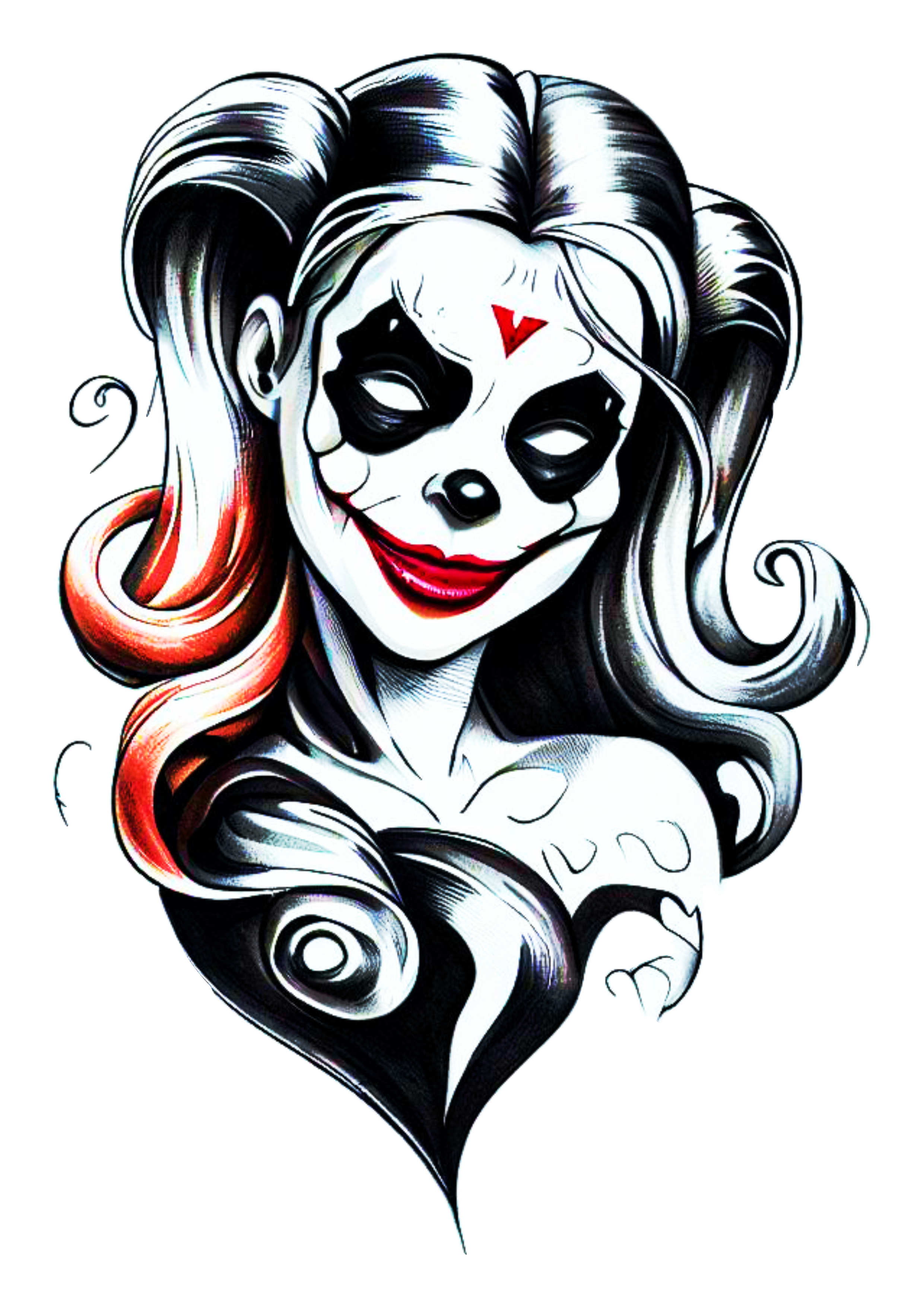Desenho para tatuagem Arlequina macabra Harley Quinn png
