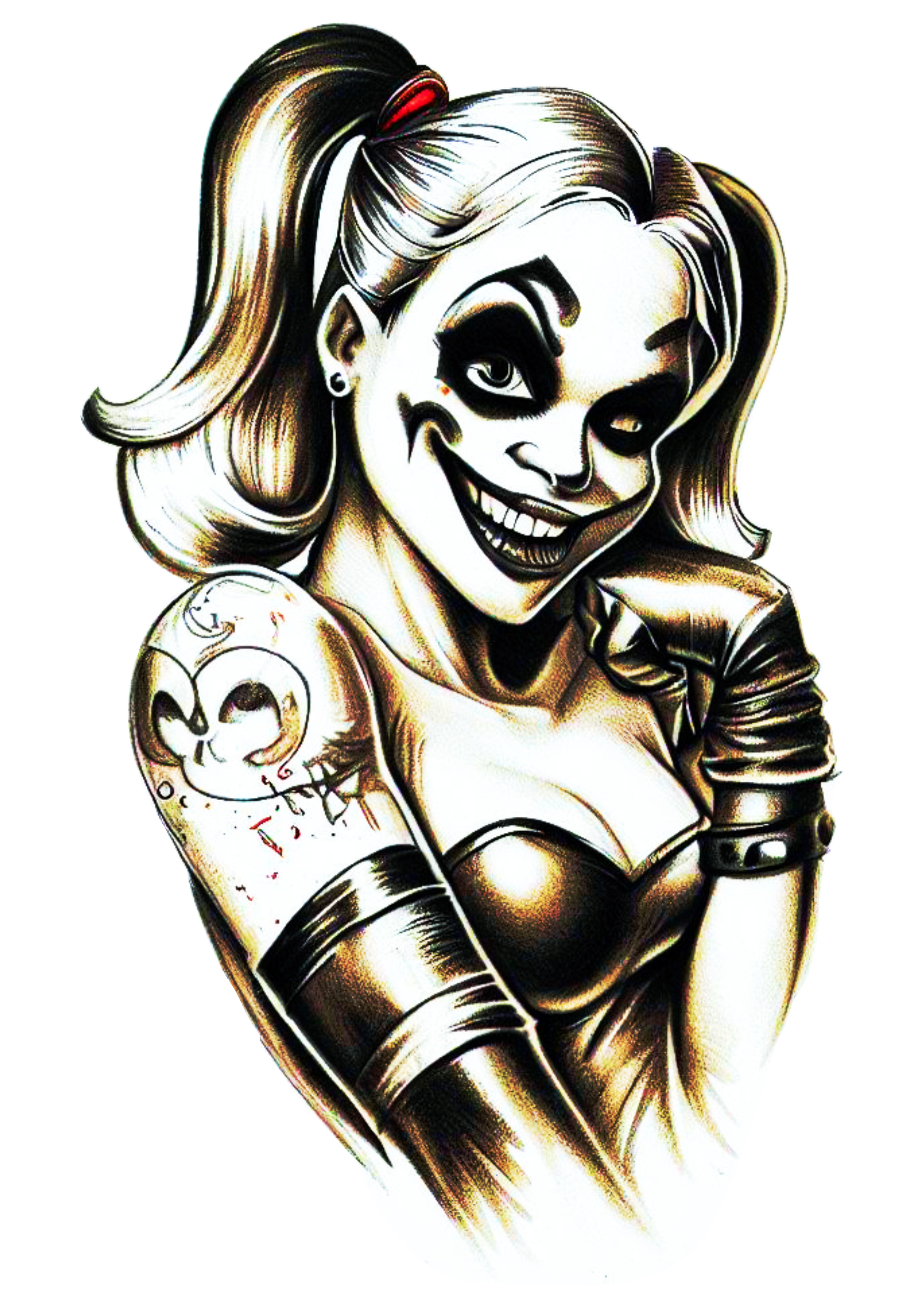 Desenho para tatuagem Arlequina Harley Quinn palhacinha macabra png