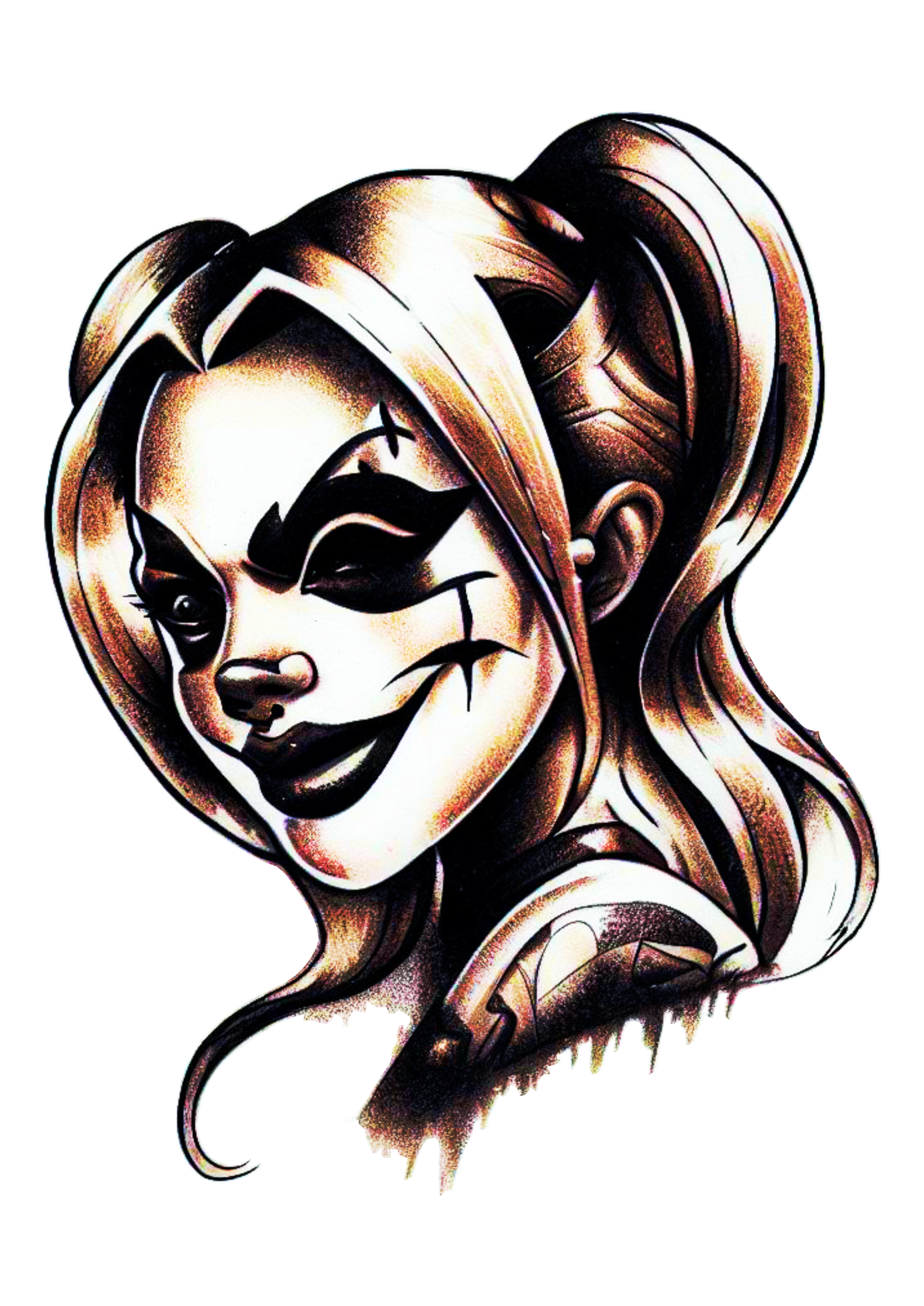 Desenho para tatuagem Arlequina Harley Quinn palhacinha assustadora png