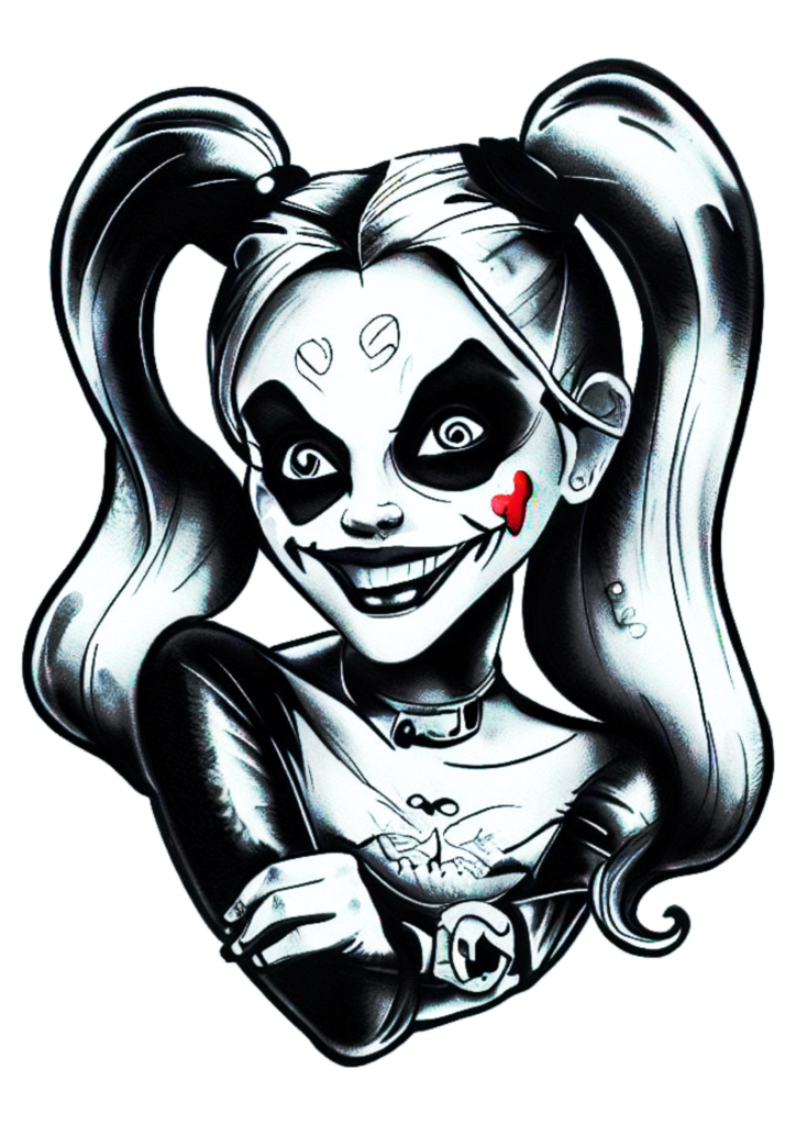 Desenho Para Tatuagem Arlequina Harley Quinn Palhacinha Terror Png 