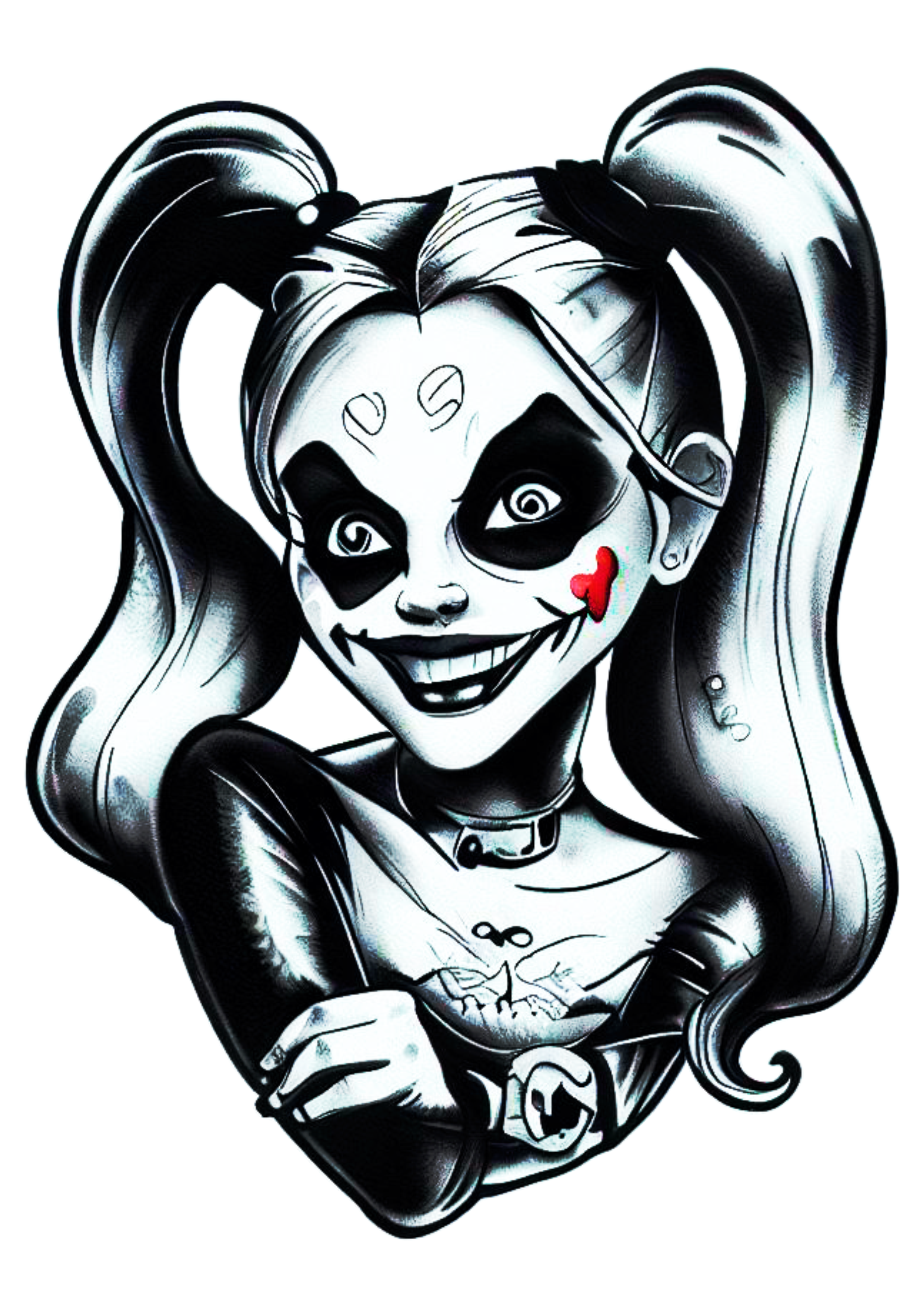 Desenho para tatuagem Arlequina Harley Quinn palhacinha terror png
