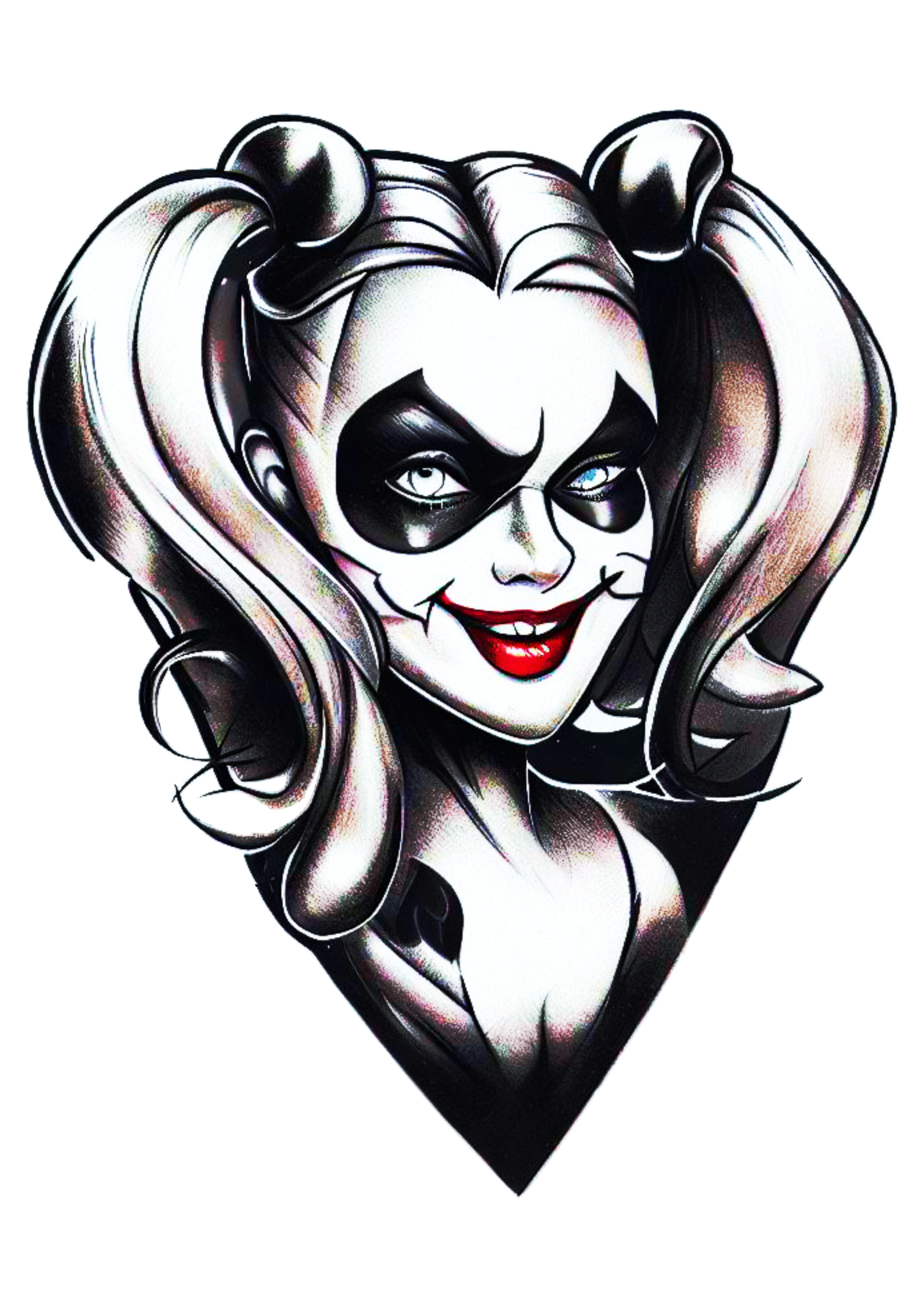 Desenho para tatuagem Arlequina Harley Quinn palhacinha assustadora png