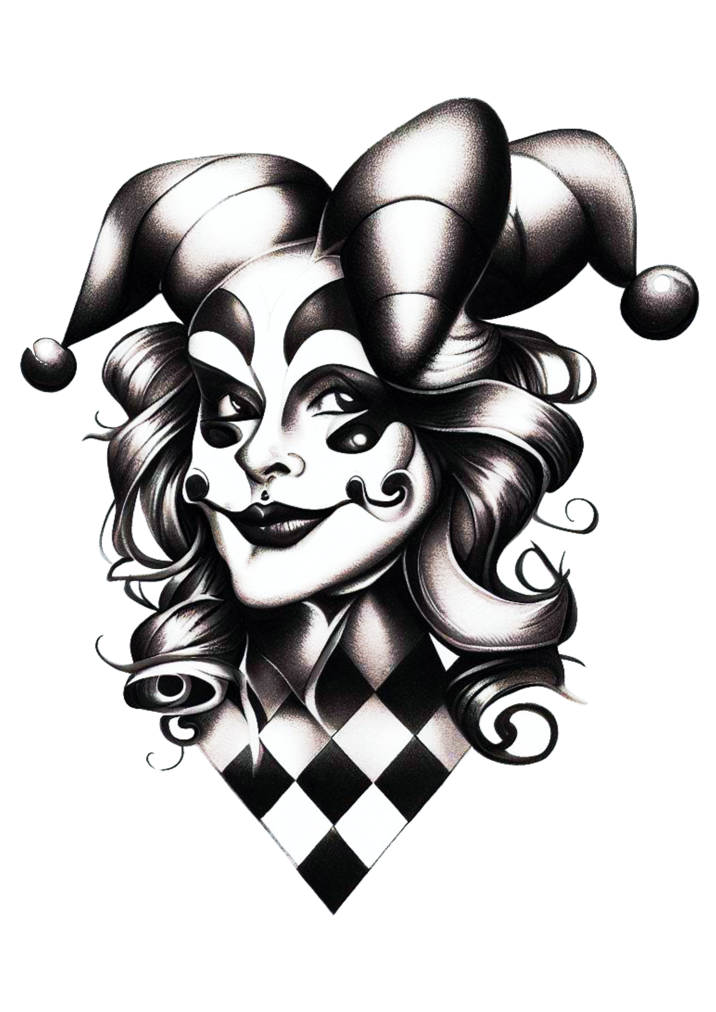 Desenho para tatuagem Arlequina Harley Quinn palhacinha assustadora png