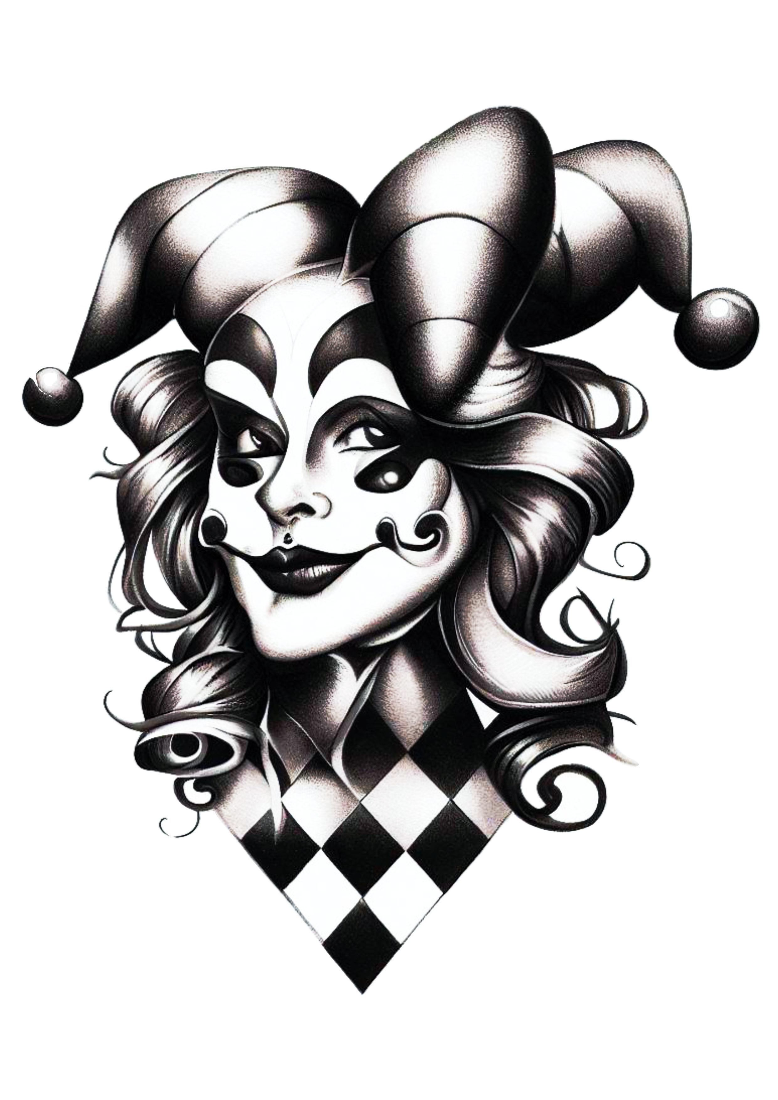 Desenho para tatuagem Arlequina Harley Quinn palhacinha macabra