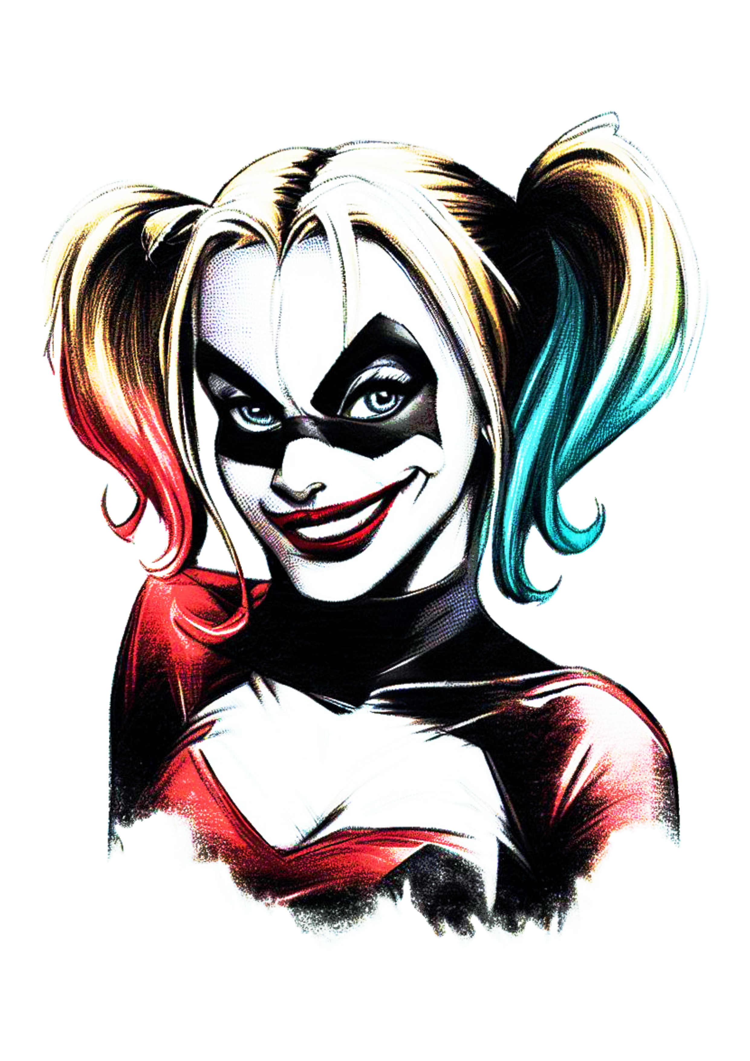 Desenho para tatuagem Arlequina Harley Quinn palhacinha macabra ilustração colorida png