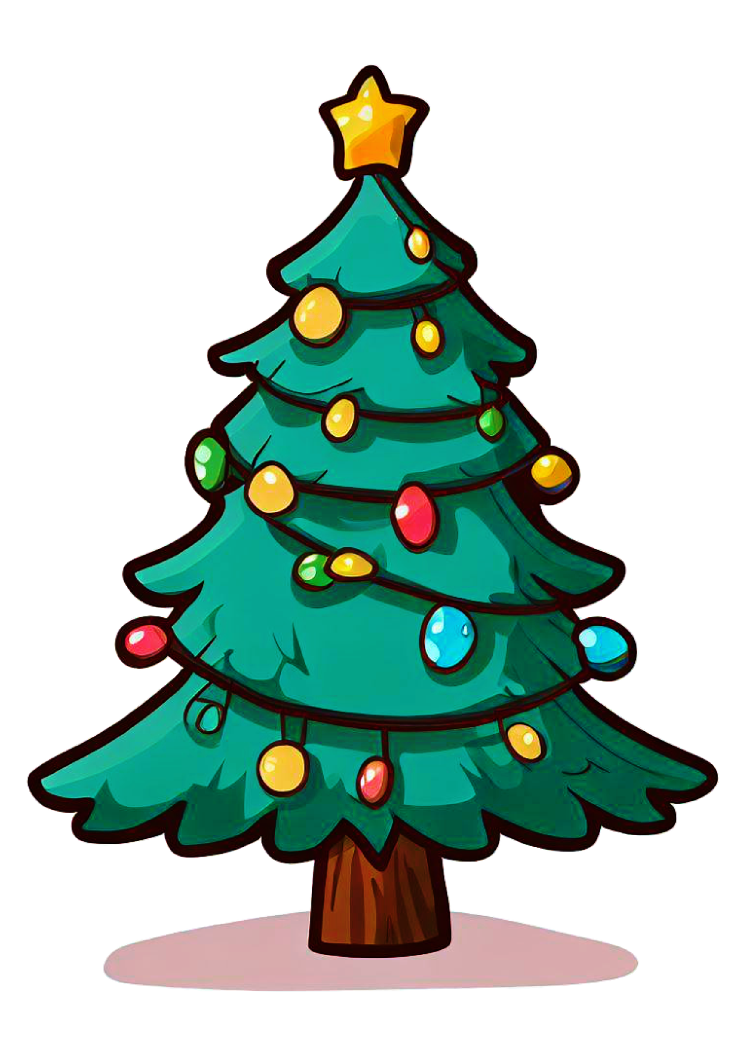 Árvore de natal desenho simples decoração natalina luzes brilhante ilustração boas festas fundo transparente cartoon png