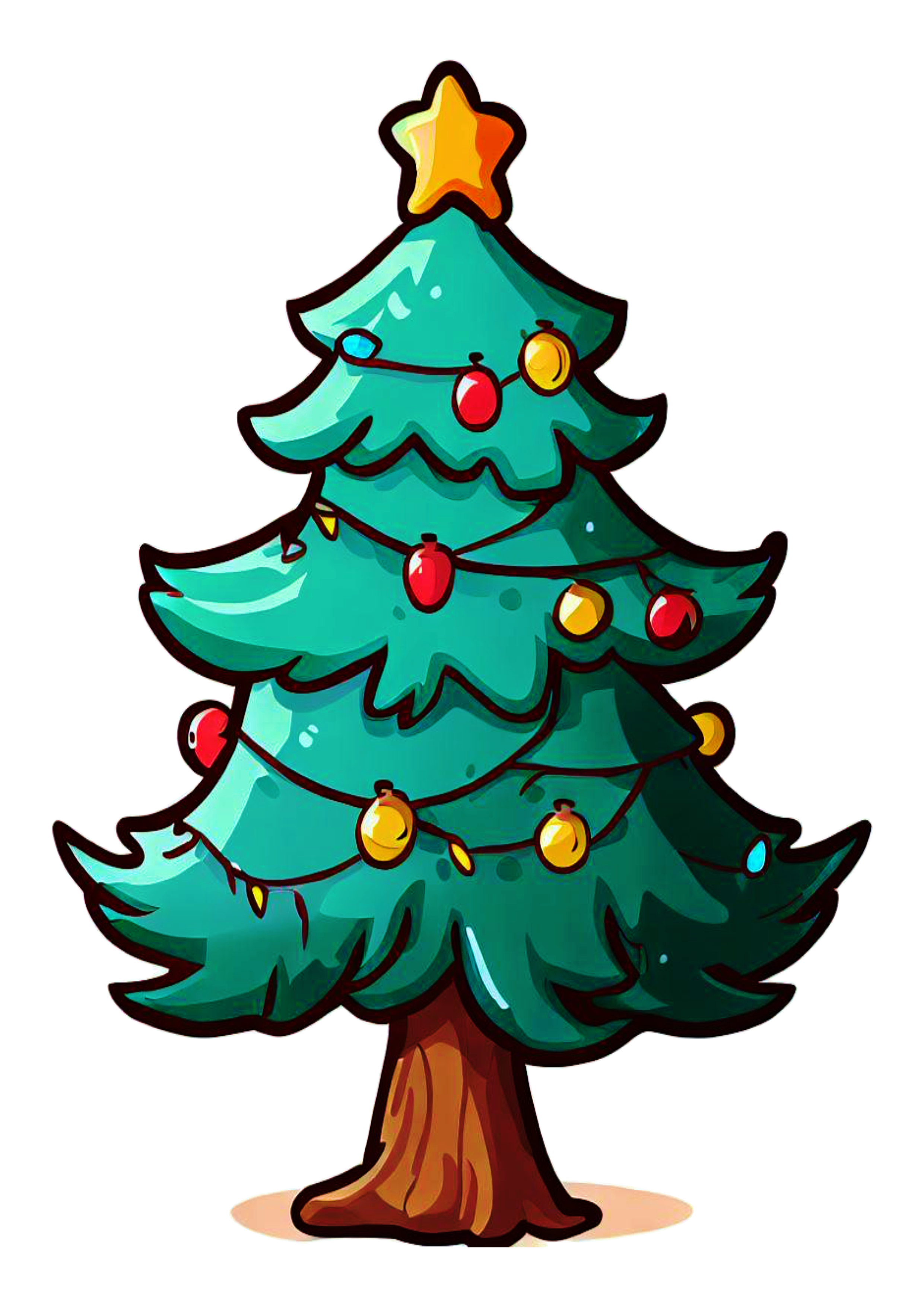 Árvore de natal desenho simples decoração natalina luzes brilhante ilustração boas festas fundo transparente pisca pisca png