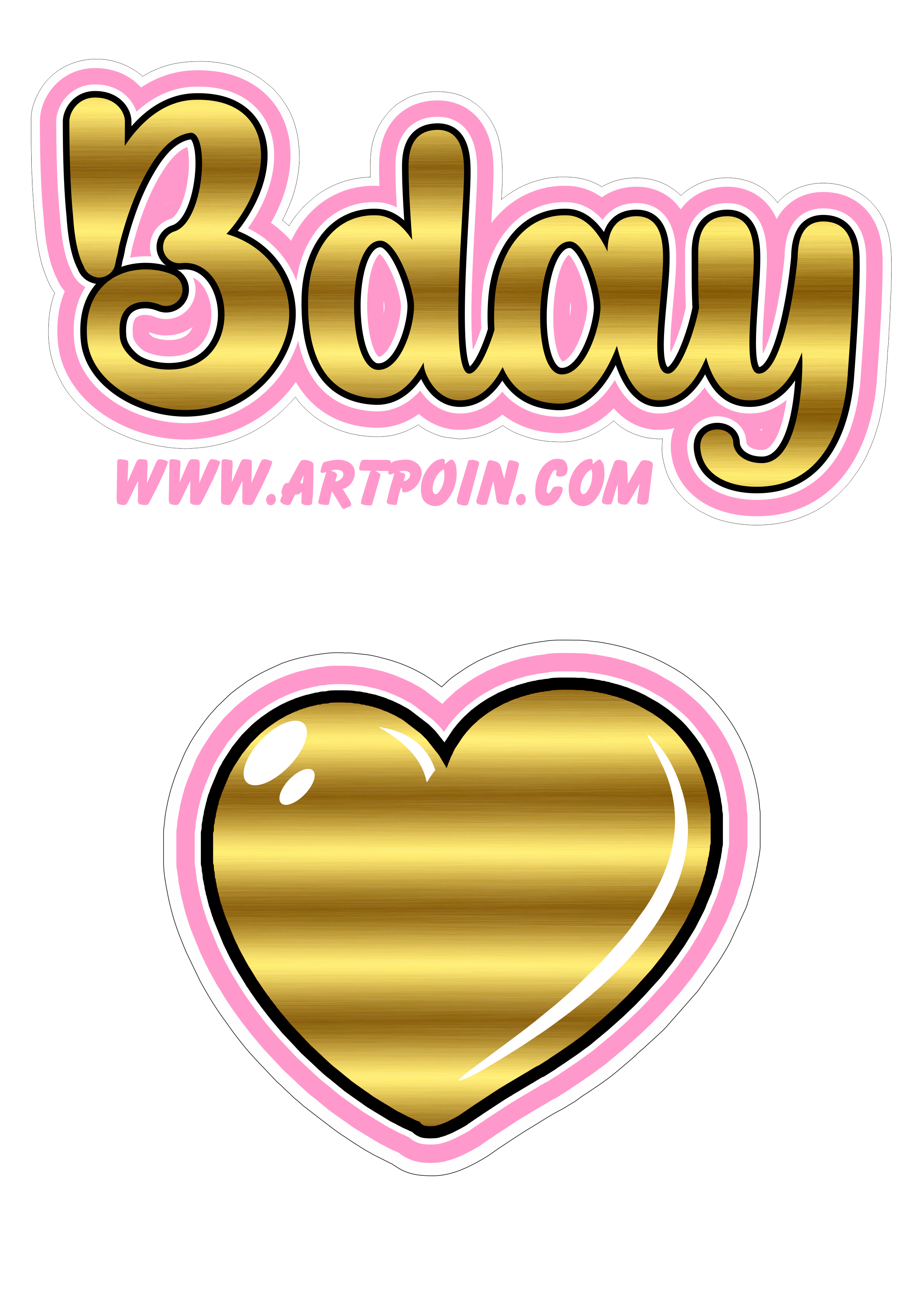 Topo de bolo dourado Bday ideial para decorações de festa de aniversário coração png